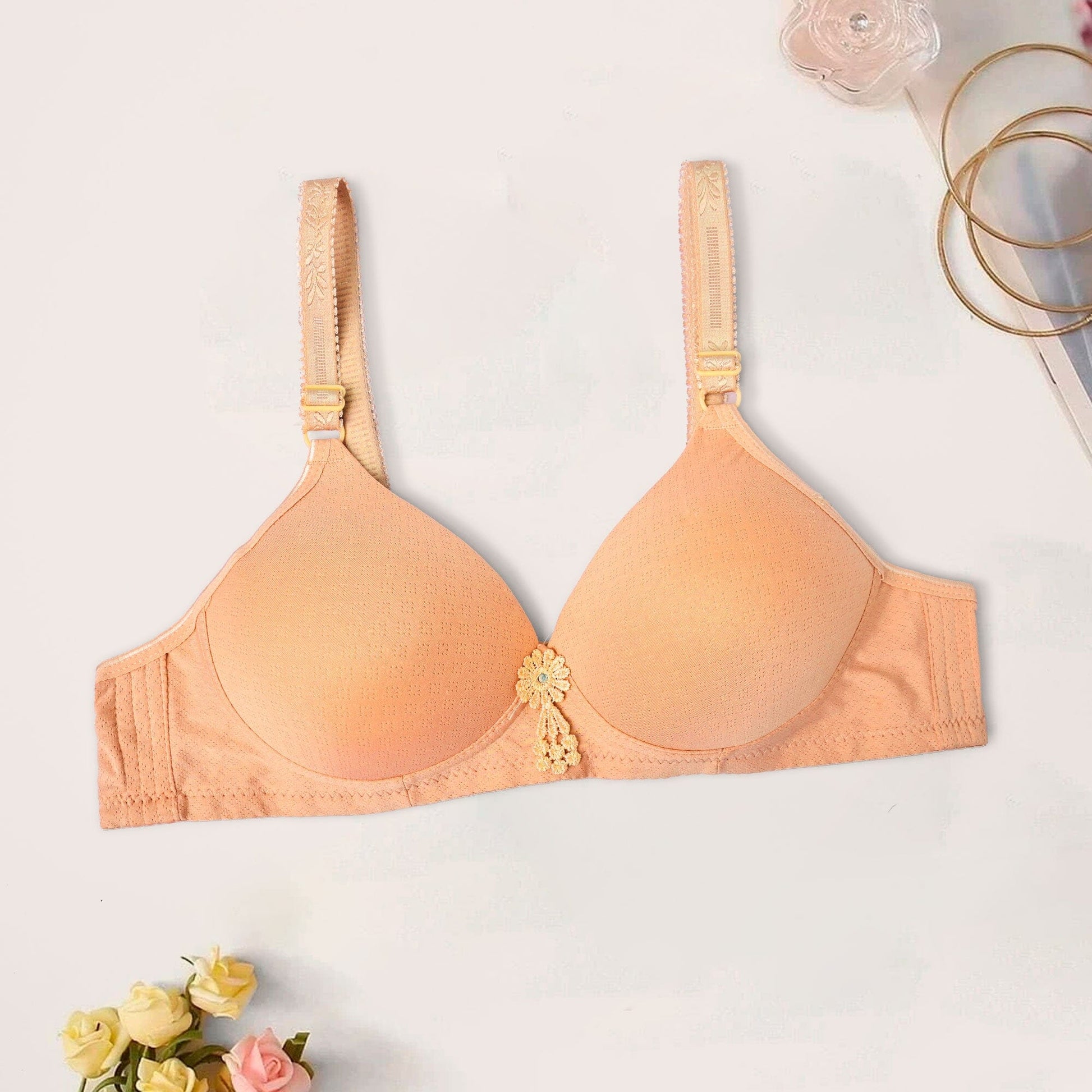 Mengting Women's Textured Design Push Up Padded Bra Women's Lingerie SRL Peach 30 