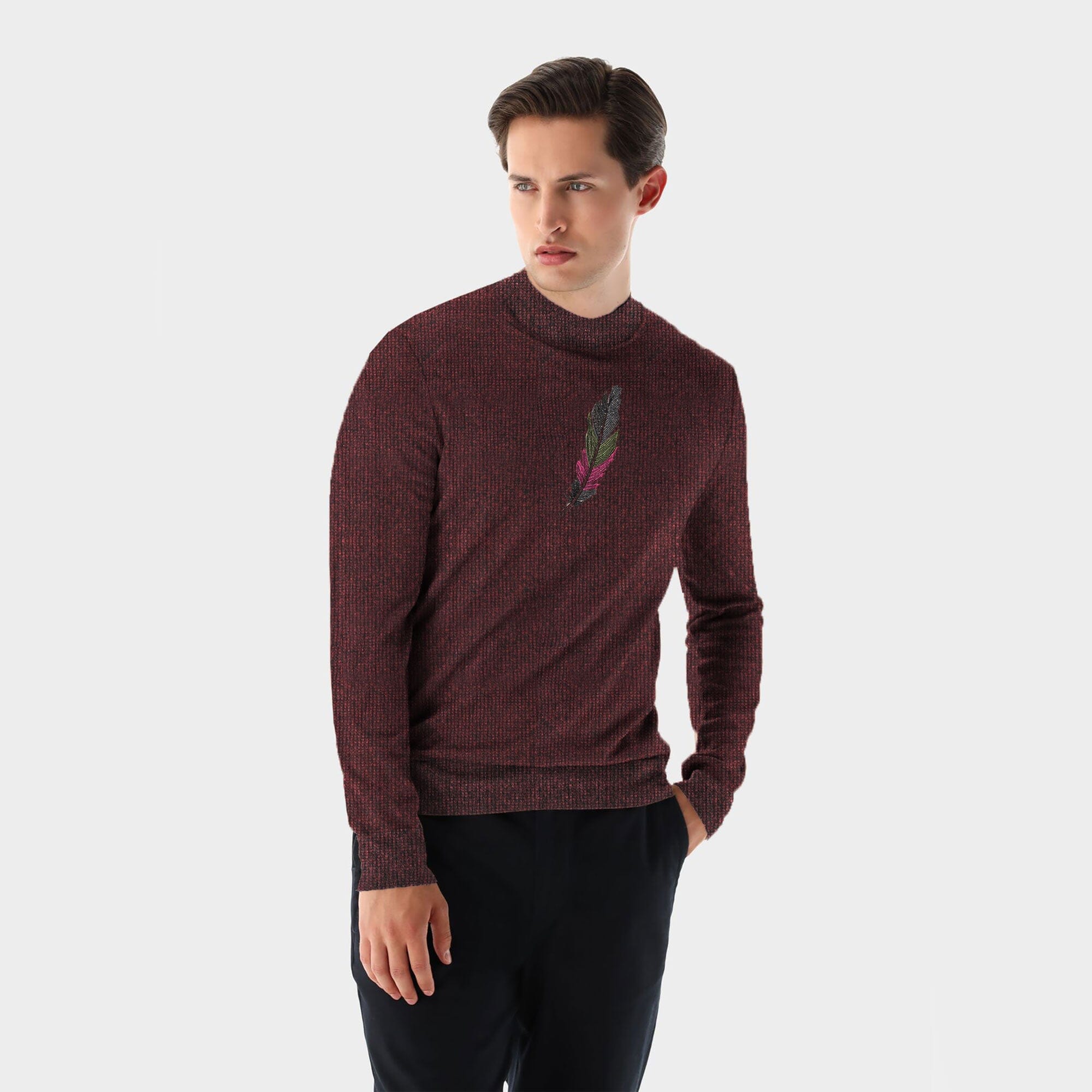 Mens burgundy hot sale mock turtleneck