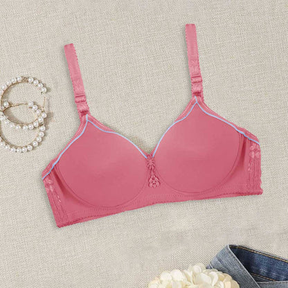 Women's Contrast Piping Design Foam Padded Bra Women's Lingerie SRL Pink 32 