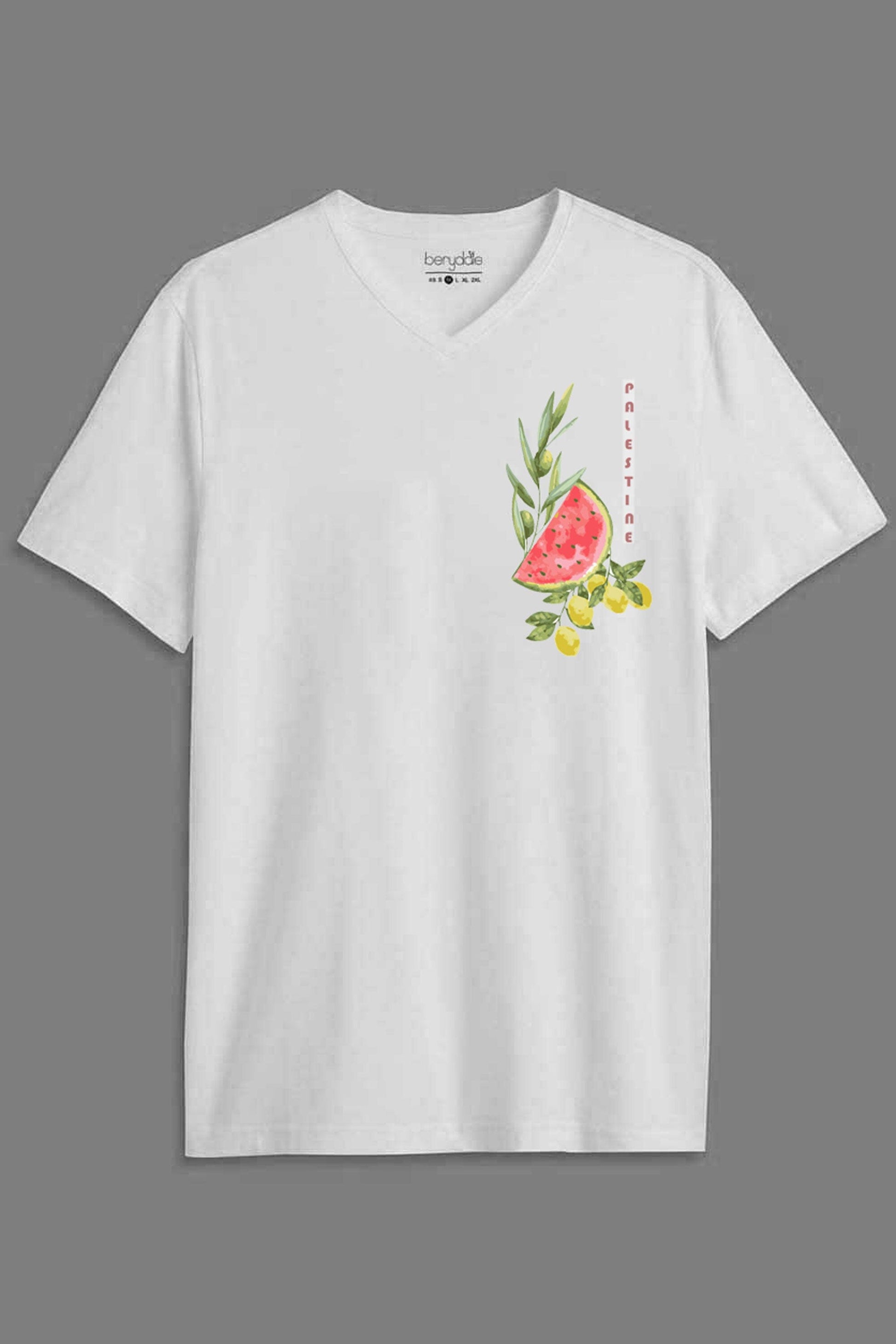 BYD Women's Palestine Fruit Of The Nation Printed V- Neck Tee Shirt Women's Tee Shirt Image 