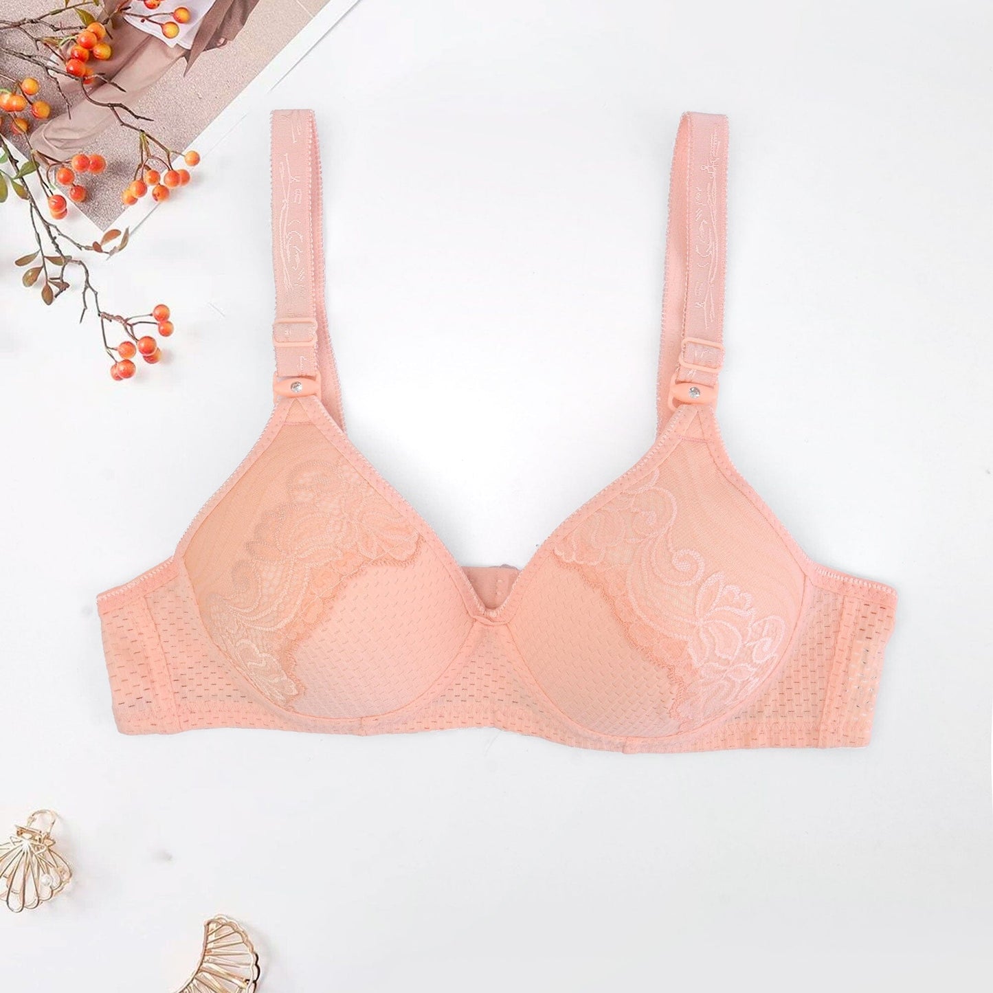 Women's Floral Lace Push Up Foam Padded Bra Women's Lingerie SRL Powder Pink 30 