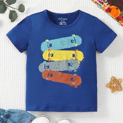 Le Printemps Boy's Skateboard Printed Short Sleeve Tee Shirt Boy's Tee Shirt Athar Traders Royal XS(4 Years) 