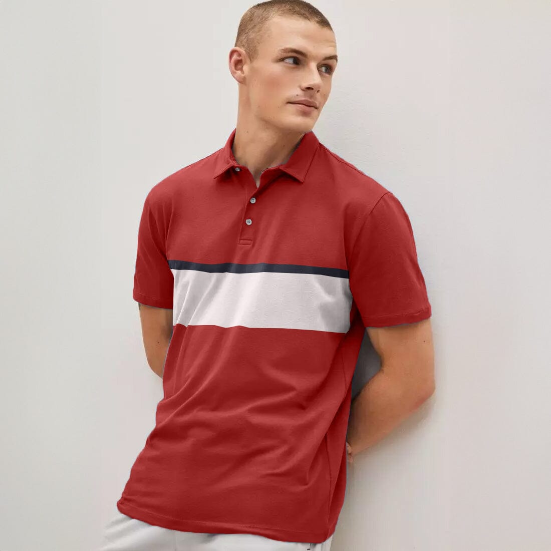 Max 21 Men's Contrast Design Short Sleeve Polo Shirt Men's Polo Shirt SZK Red S 