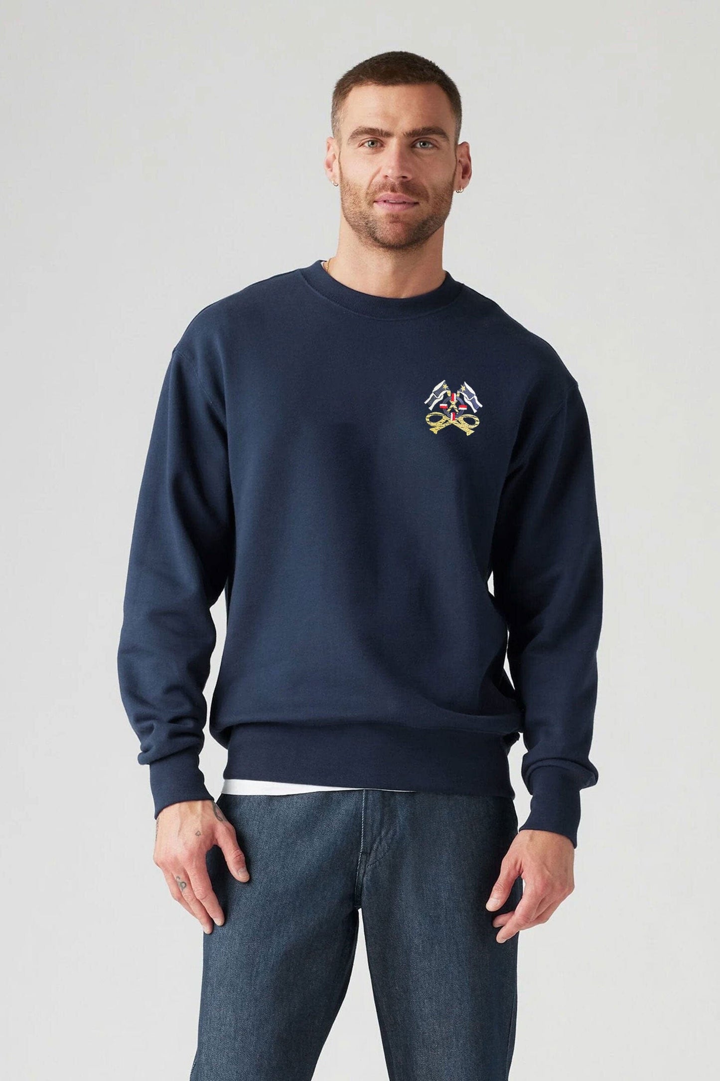 Tuman Men's Double Flag Embroidered Sweat Shirt