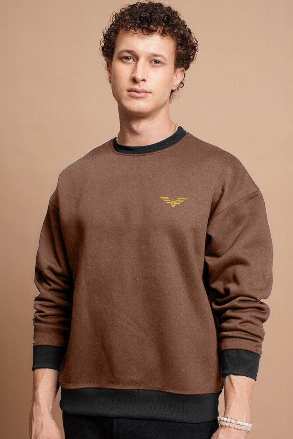 Eternity Premium Men's Logo Embroidered Contrast Neck Sweat Shirt Men's Sweat Shirt Eternity (Sale Basis) Brown & Black S 