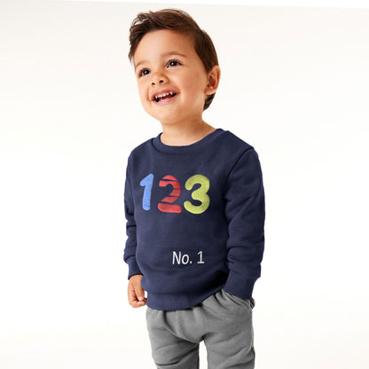 Tiny Teen Kid's 123 Printed Fleece Sweat Shirt Kid's Sweat Shirt SNR Navy 6-9 Months 