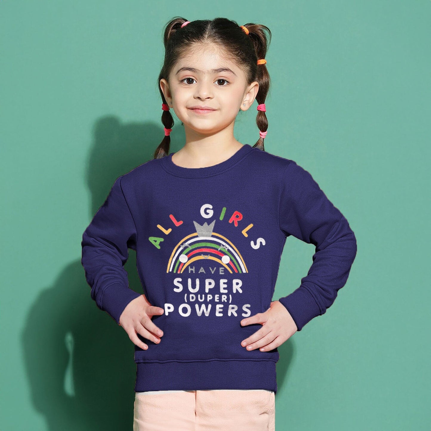 Tiny Teen Girl's All Girl's Have Super Powers Printed Minor Fault Sweat Shirt Girl's Sweat Shirt SNR Navy 6-9 Months 