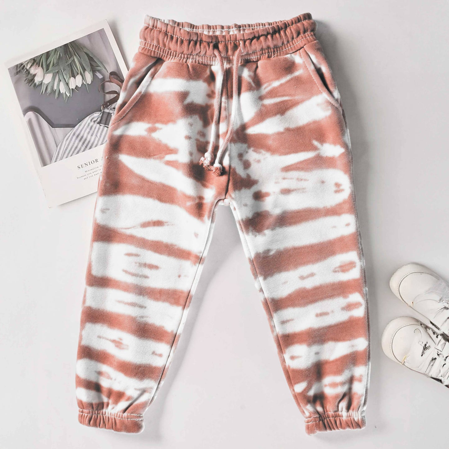 Max 21 Kid's Tie And Dye Style Fleece Sweat Pants Boy's Trousers SZK White & Plum 3-4 Years 