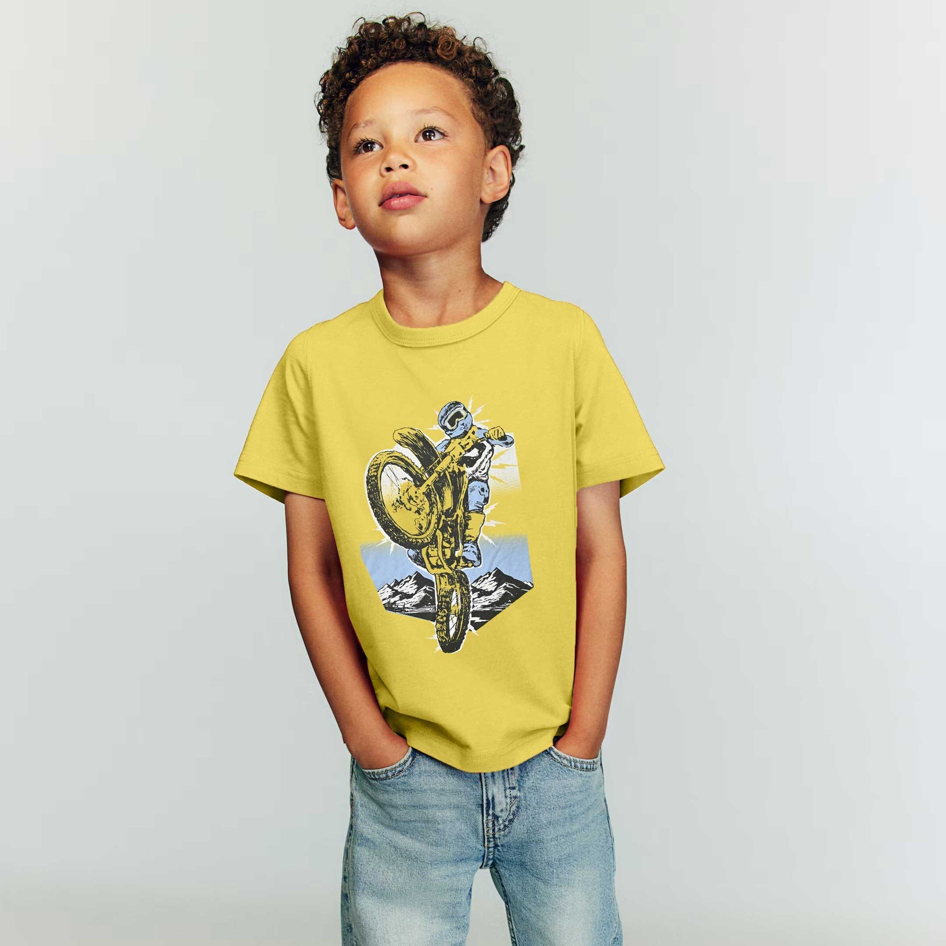 Le Printemps Boy's Dirt Bike Printed Tee Shirt Boy's Tee Shirt Athar Traders Yellow XS(4 Years) 