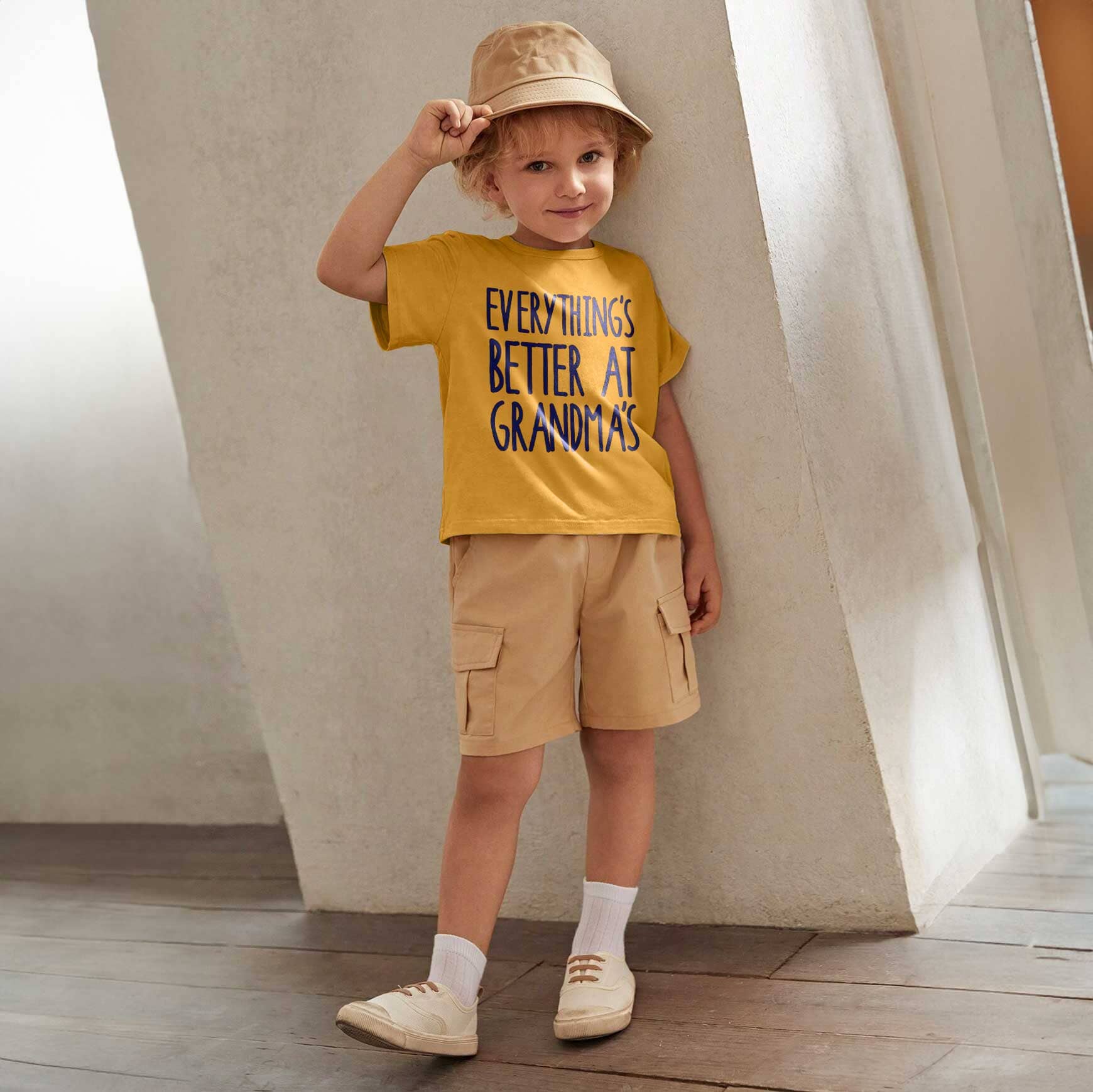 Le Printemps Kid's Everything's Better At Grandma's Printed Tee Shirt Kid's Tee Shirt Athar Traders Mustard 6-9 Months 