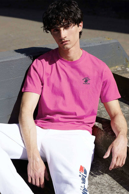 Beverly Hills Men's Polo Club Embroidered Crew Neck Tee Shirt Men's Tee Shirt HAS Apparel Hot Pink S 