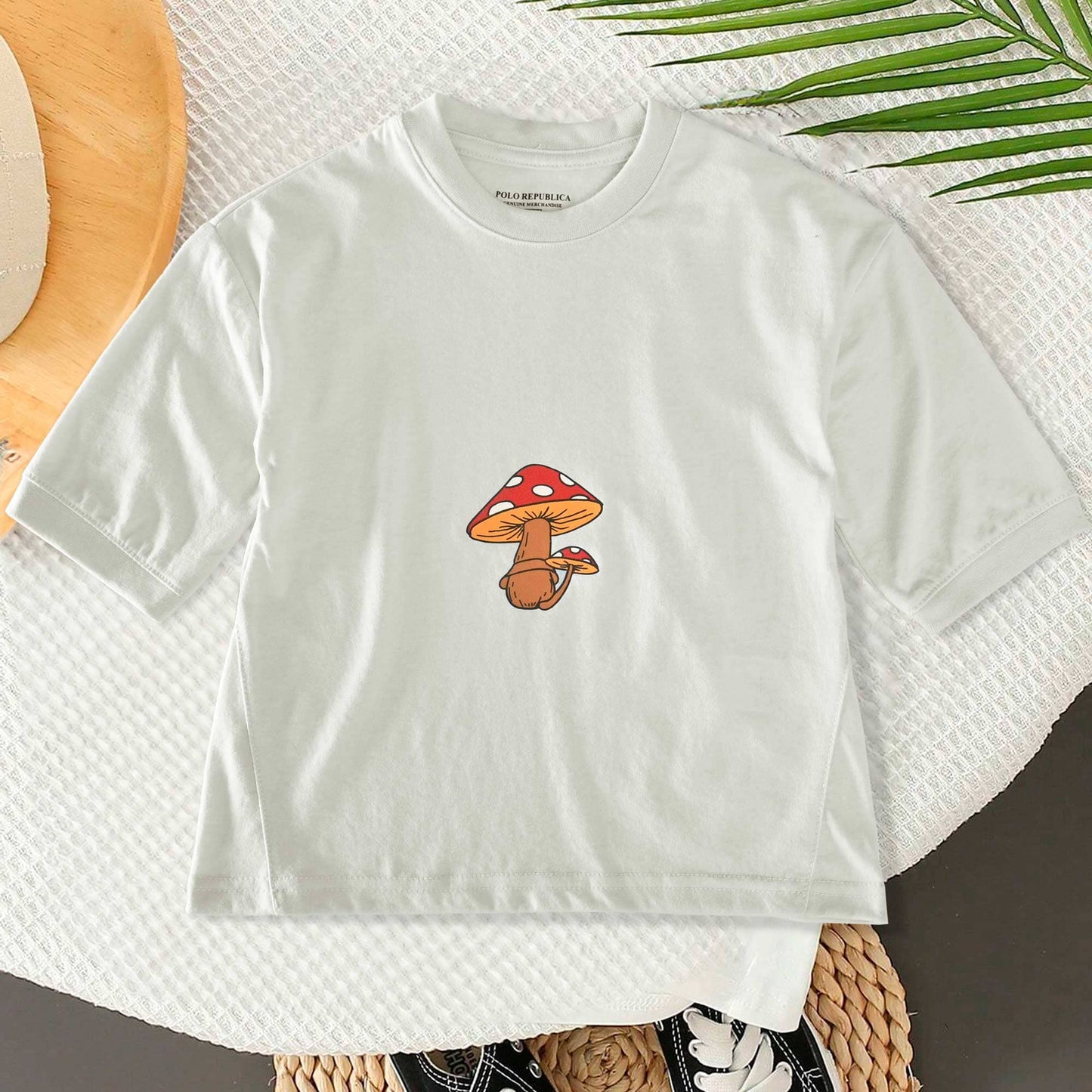 Polo Republica Kid's Mushroom Printed Loose Fit Quarter Sleeves Tee Shirt Kid's Tee Shirt Polo Republica Off White 2-3 Years 