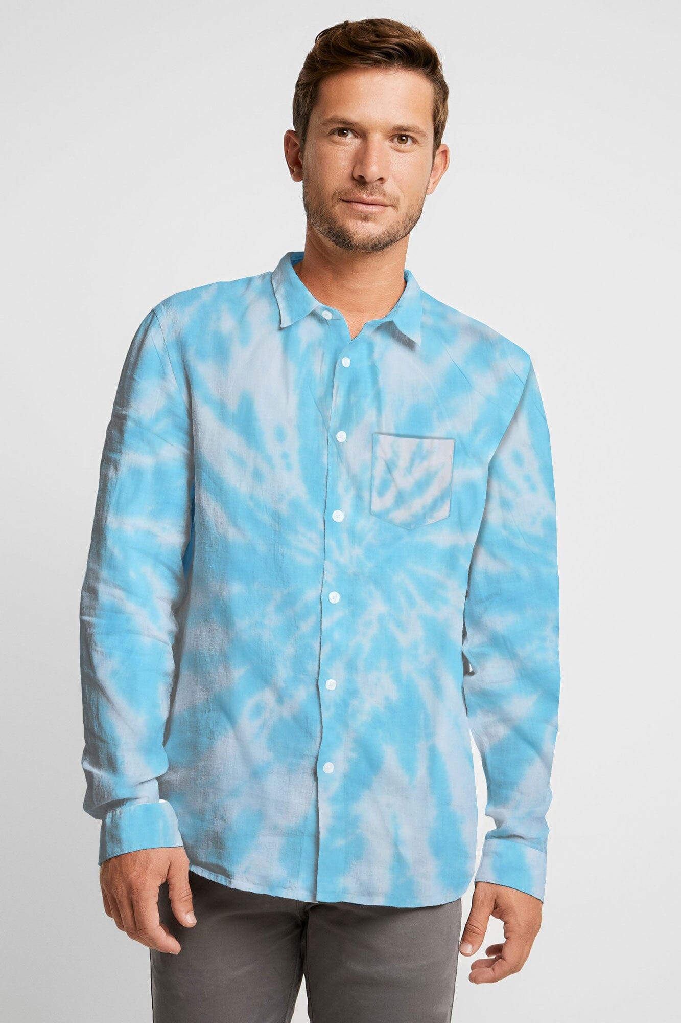 HUDHUD Men's Tie & Dye Style Casual Shirt Men's Casual Shirt MHJ Sky S 