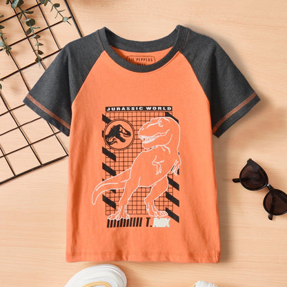 Lil Peppers Boy's Jurassic World Printed Tee Shirt Boy's Tee Shirt First Choice Orange & Graphite 1-2 Years 