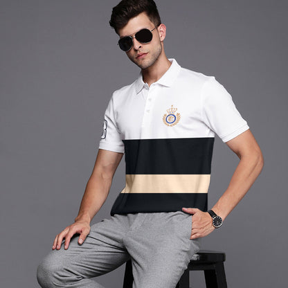 Polo Republica Men's PRC & 8 Embroidered Contrast Panels Style Polo Shirt Men's Polo Shirt Polo Republica White & Black S 