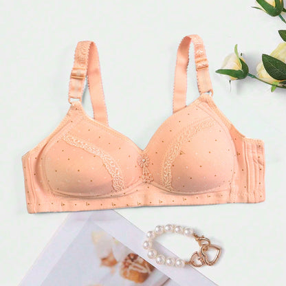 Women's Printed Design Push Up Foam Padded Bra Women's Lingerie RAM Peach D1 30