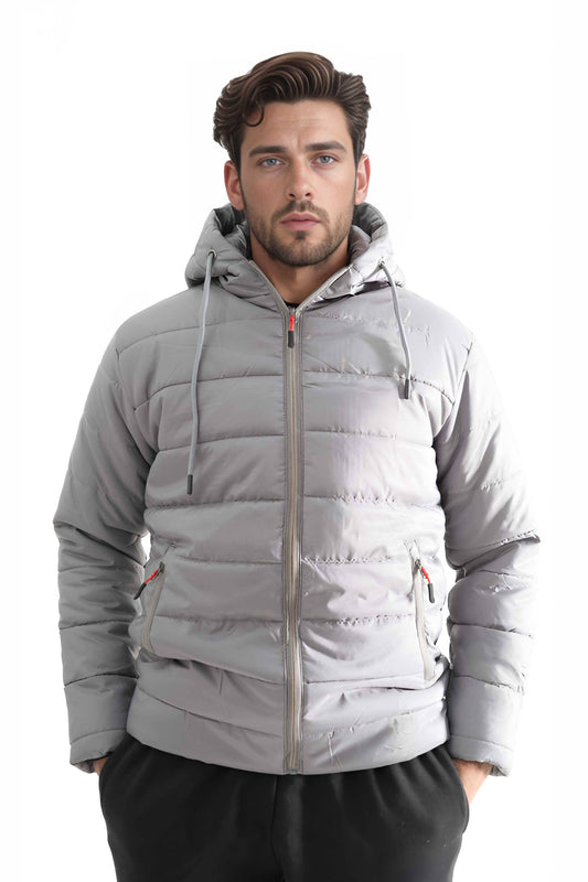 Men's Hooded Puffer Jacket Men's Jacket SVS Enterprises ( Sale Basis ) Grey S 