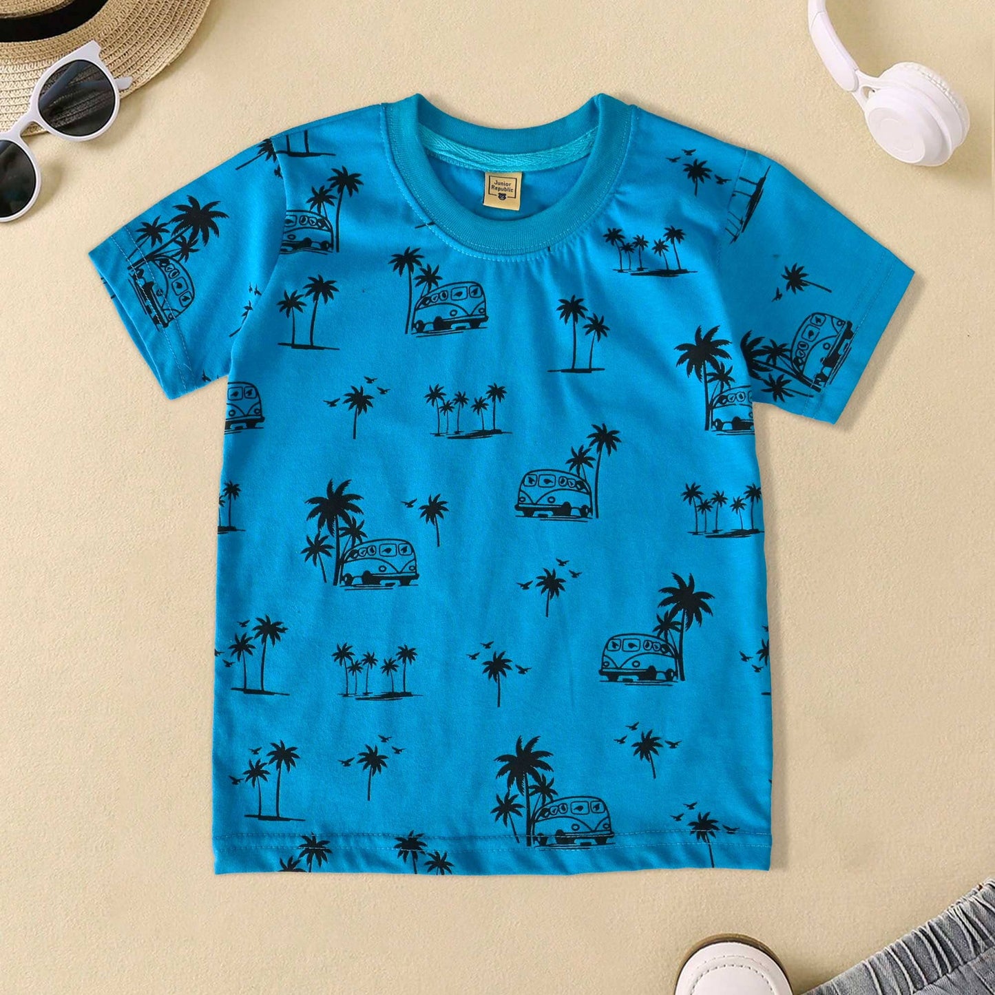 Junior Republic Kid's Tree Printed Crew Neck Tee Shirt Boy's Tee Shirt JRR Blue 1-2 Years 