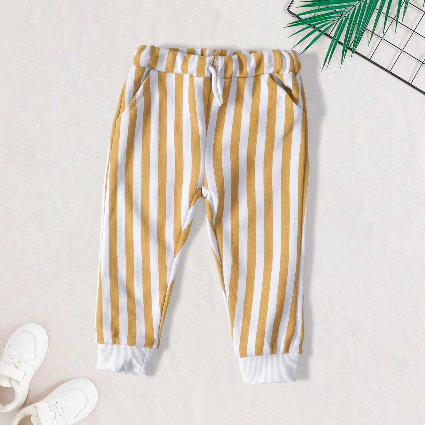 Lefties Kid's Stripped Design Jogger Pants Kid's Trousers SNR Mustard 9-12 Months 