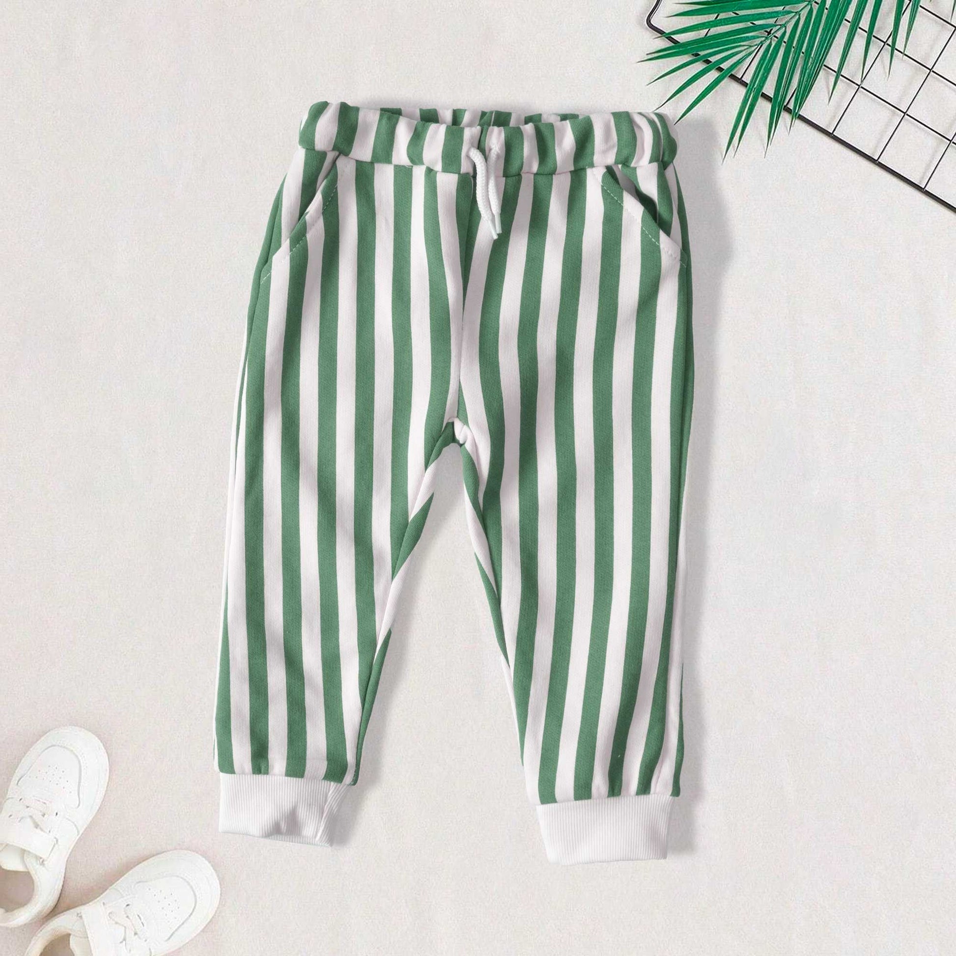 Lefties Kid's Stripped Design Jogger Pants Kid's Trousers SNR Green 9-12 Months 