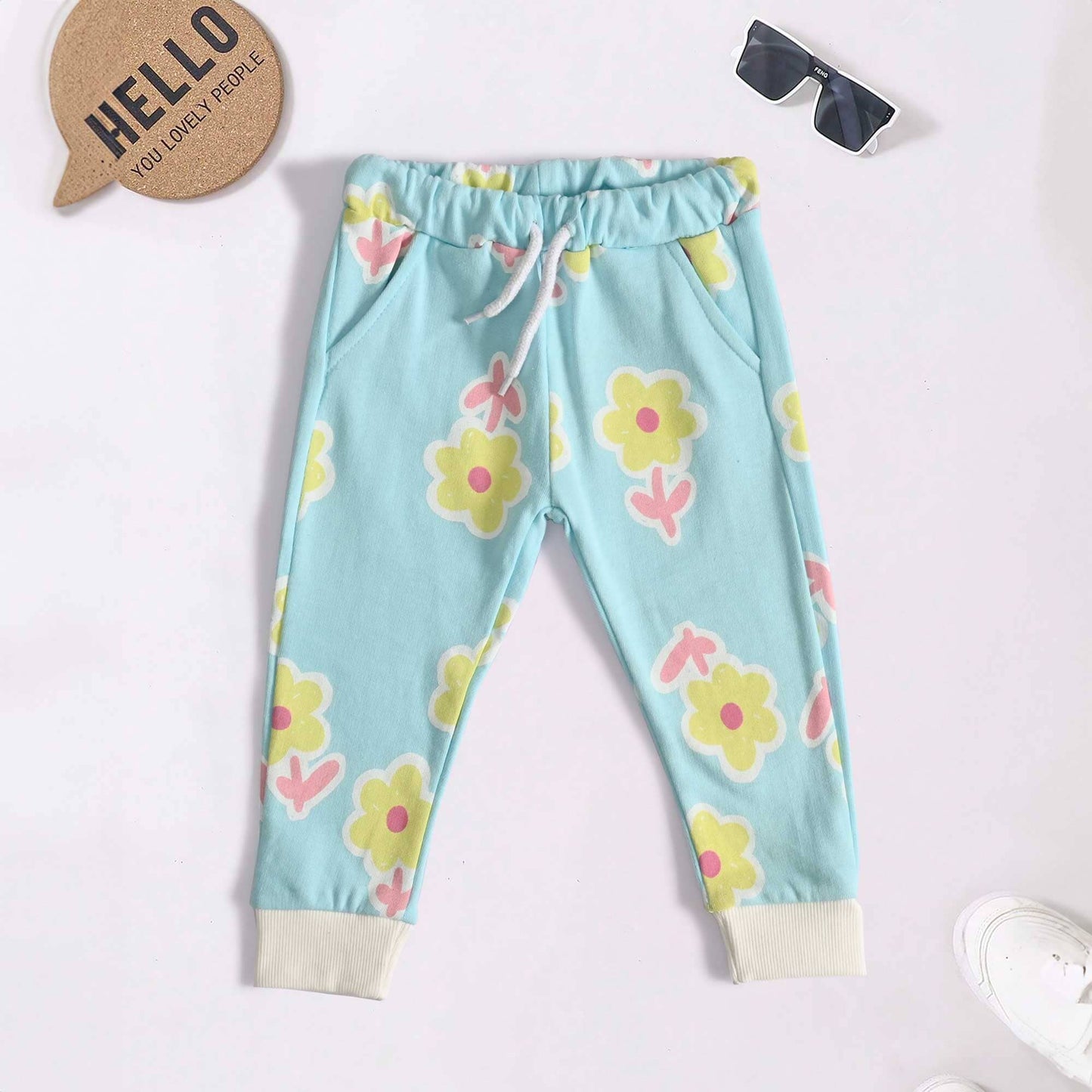 Lefties Kid's Daisy Floral Printed Design Terry Jogger Pants Kid's Trousers SNR Sky 9-12 Months 