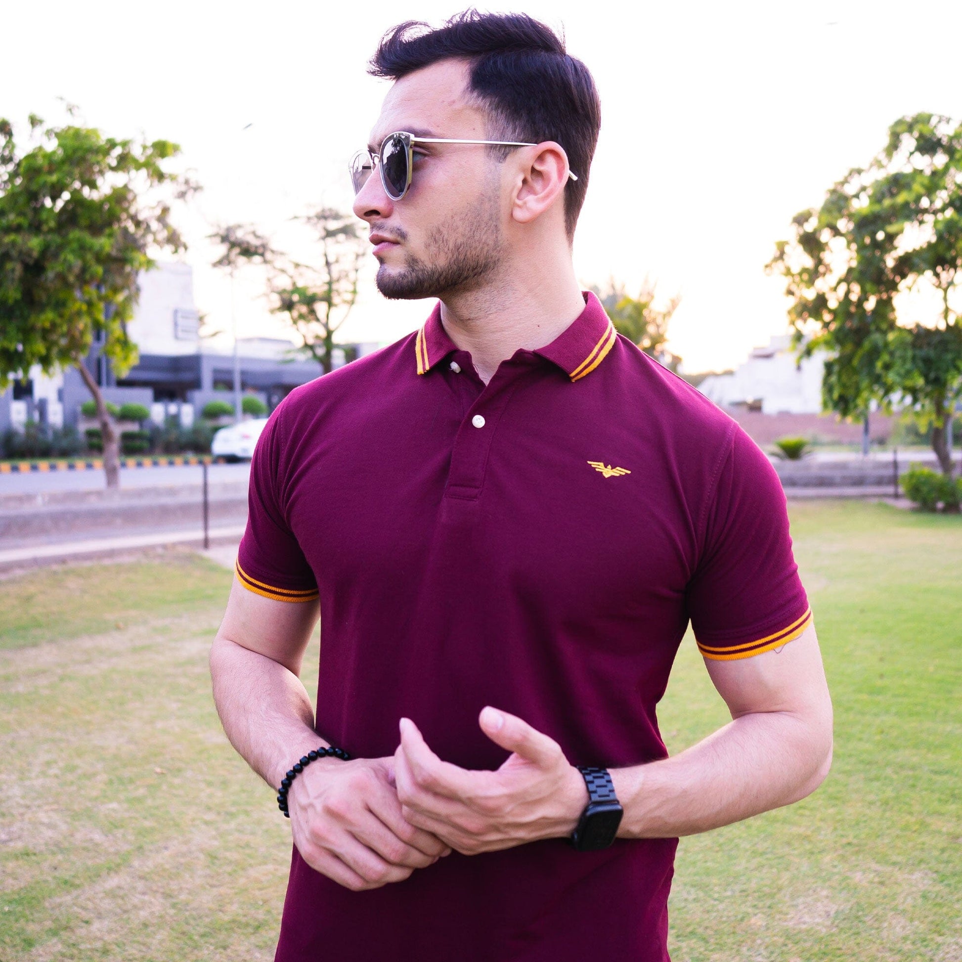 Eternity Men's Logo Embroidered Tipped Collar Design Premium Polo Shirt Men's Polo Shirt ETY Burgundy S 