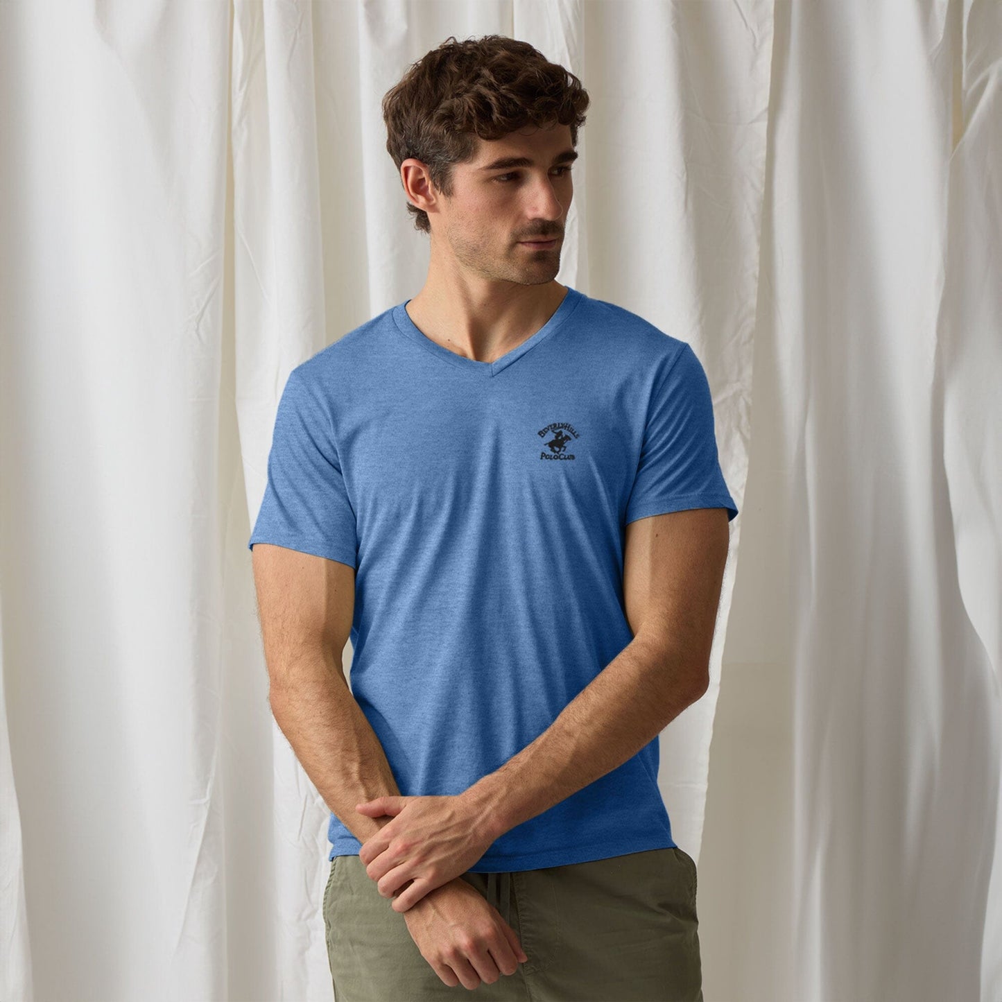 Beverly Hills Men's Polo Club Embroidered V Neck Tee Shirt Men's Tee Shirt HAS Apparel Powder Blue S 