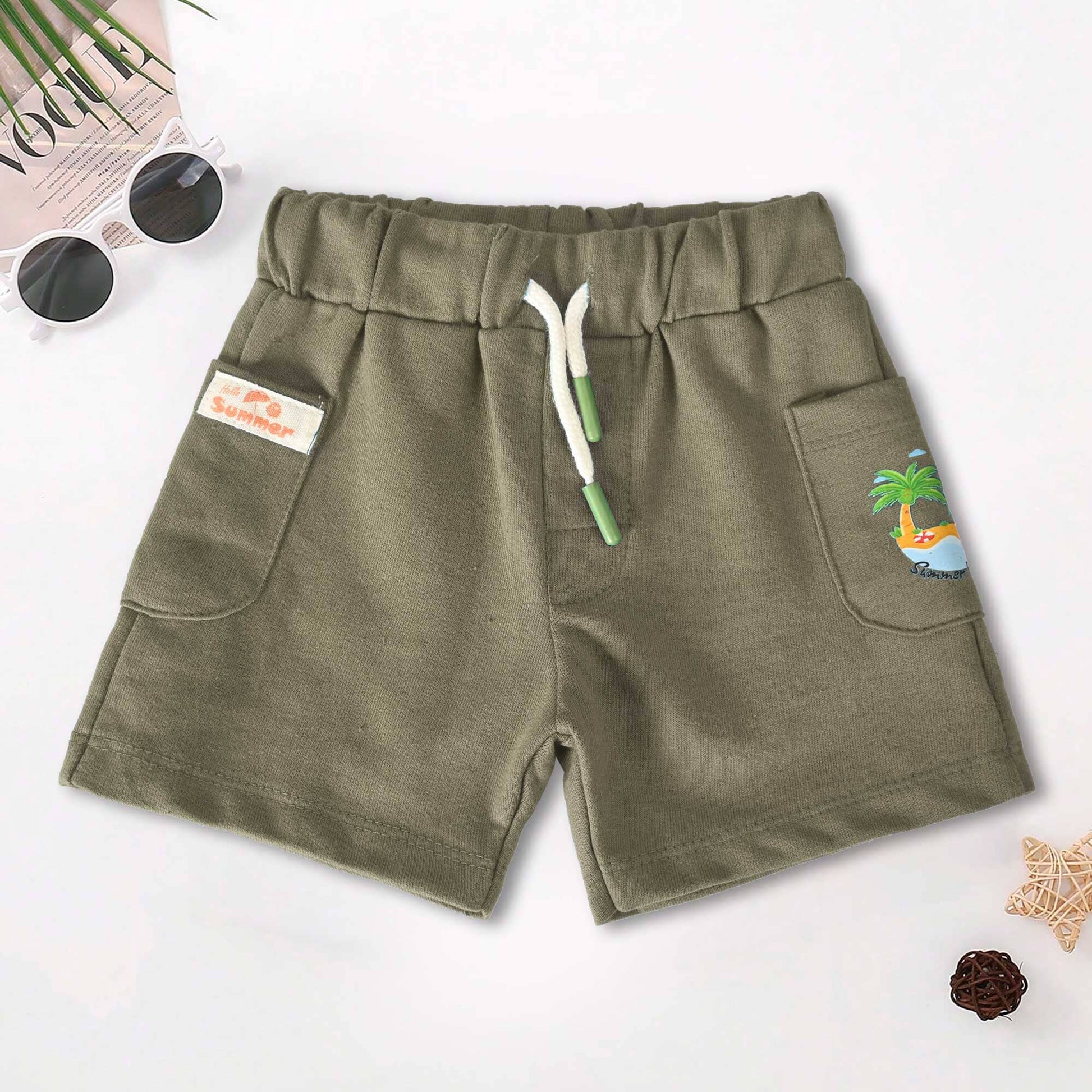 Baby Club Kid's Hello Summer Printed Terry Shorts Kid's Shorts SNR Olive 6-9 Months 