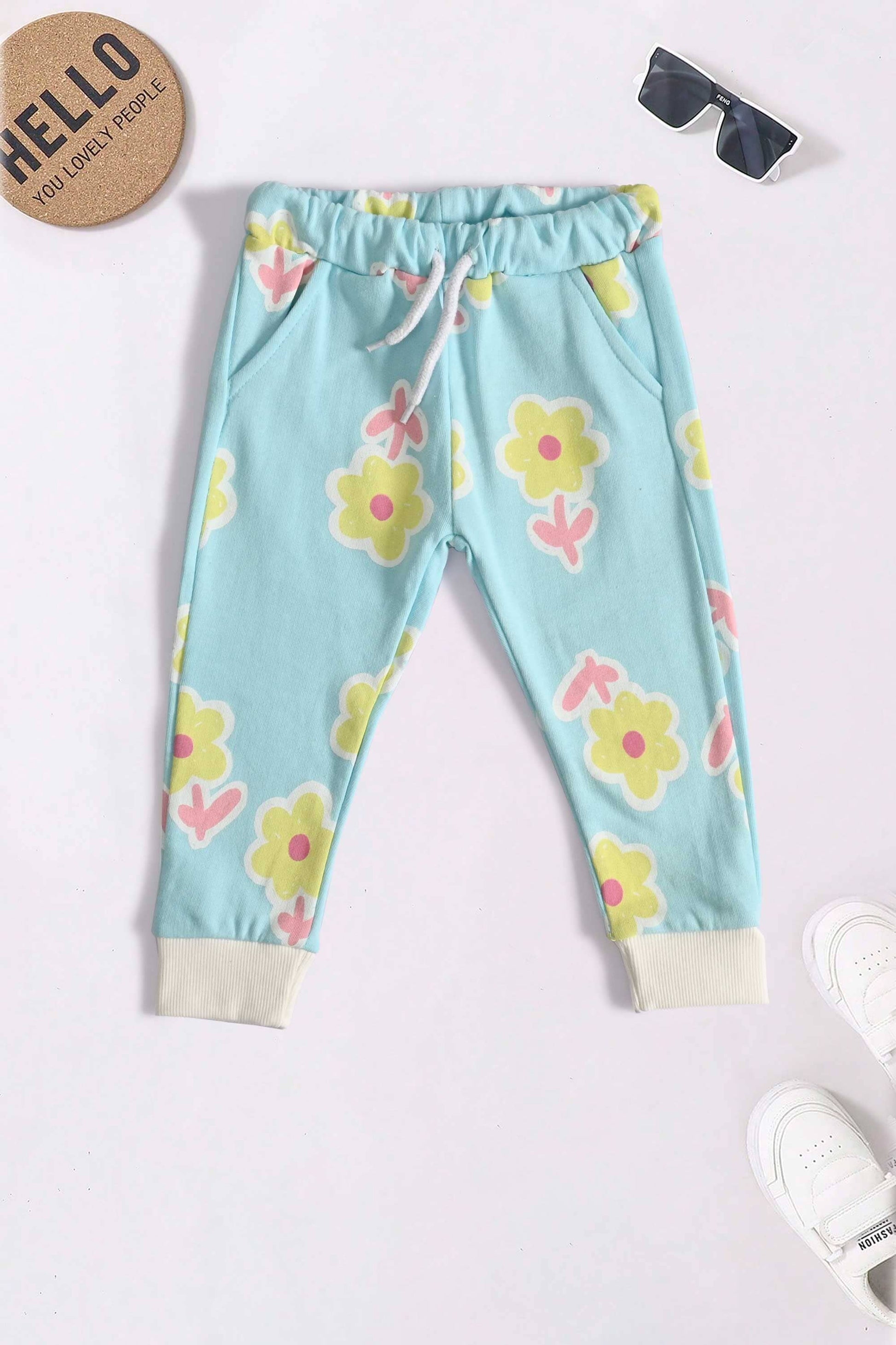 Lefties Kid's Daisy Floral Printed Design Terry Jogger Pants Kid's Trousers SNR 