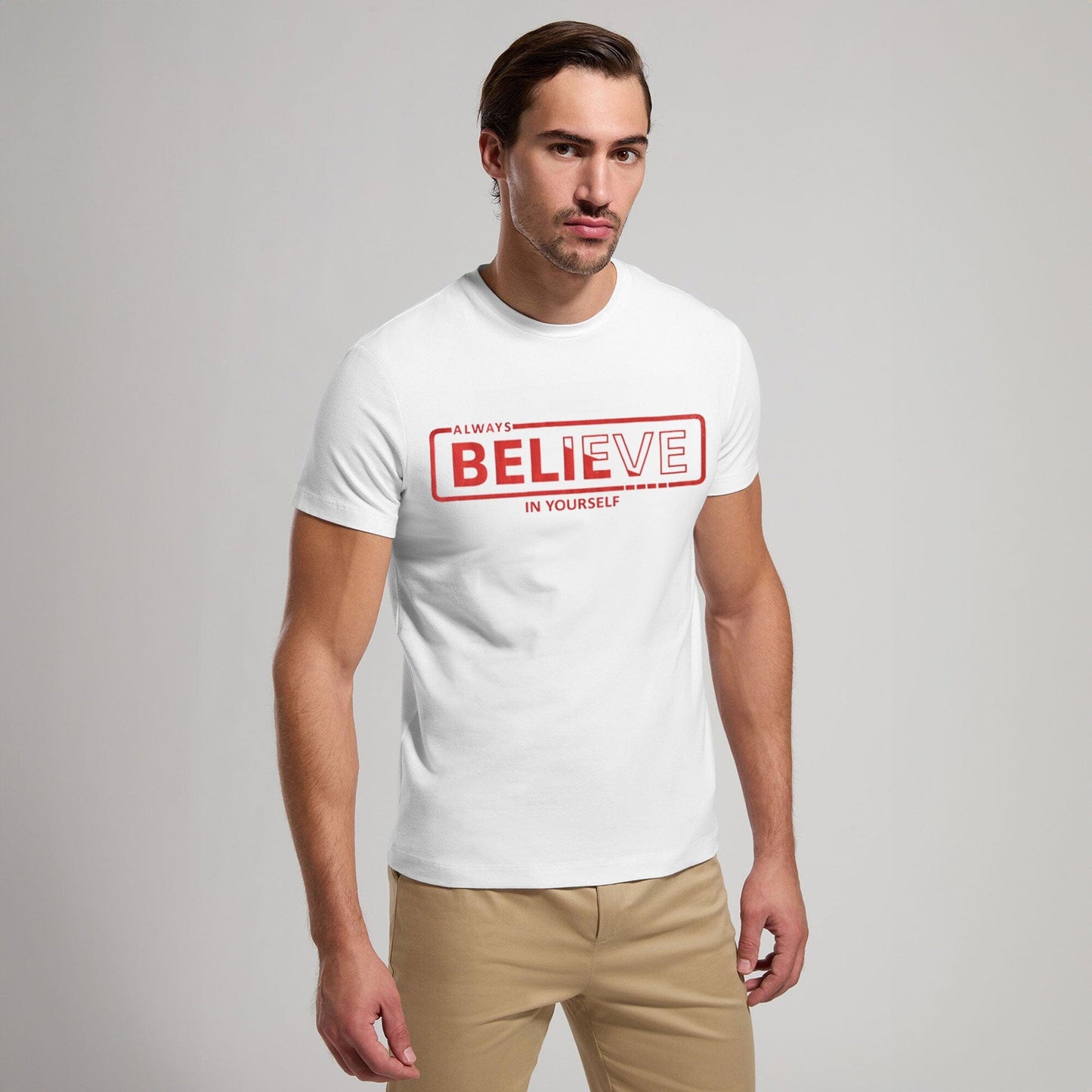 Kelbrg Men's CEO Believe Printed Classic Tee Shirt Men's Tee Shirt First Choice White S 