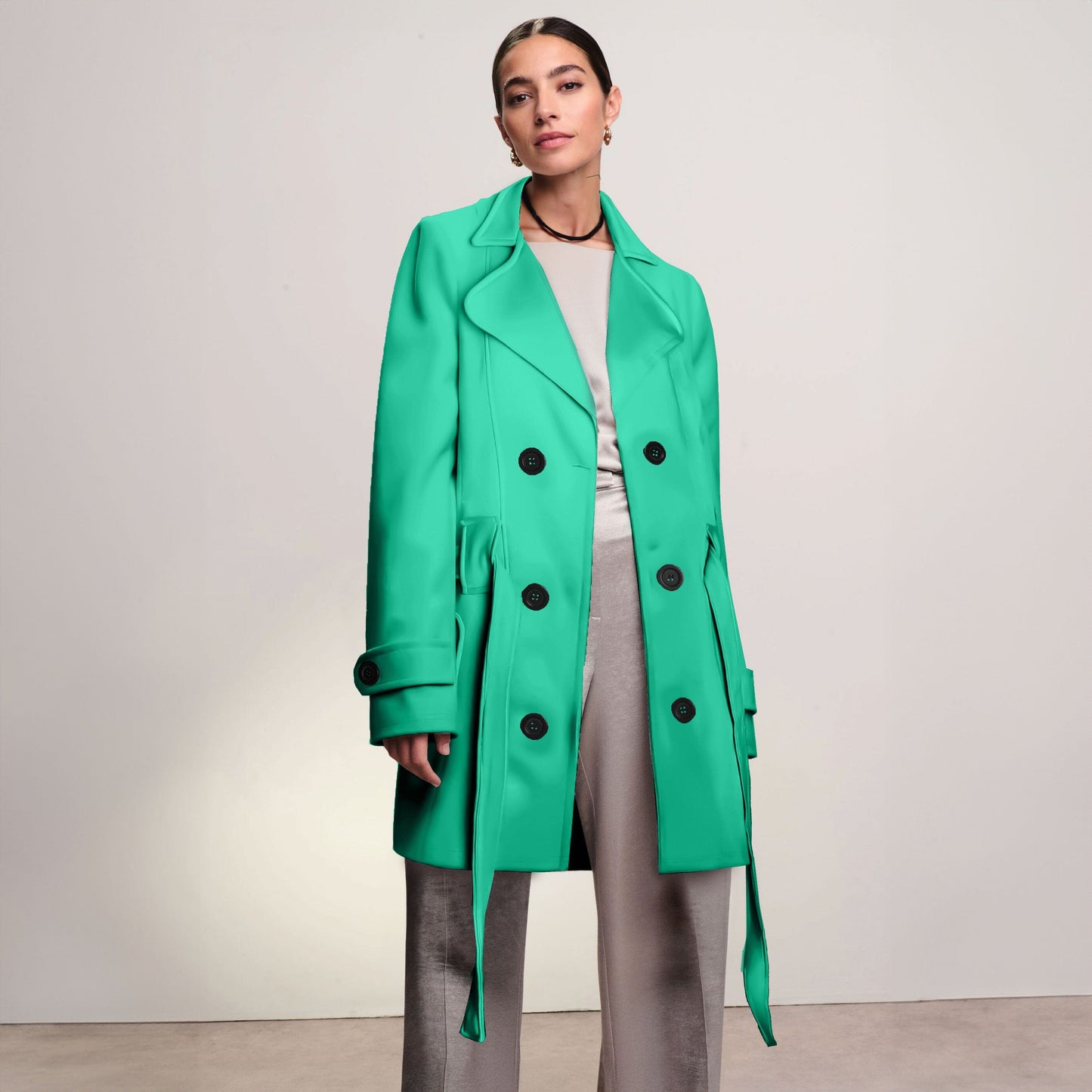 Rising Women's Fleece Trench Coat Women's Jacket Rooshani Enterprises Aqua Green S 