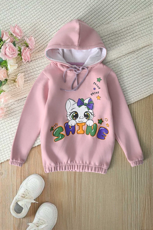 Cutie Girl's Shine Printed Pullover Hoodie Girl's Pullover Hoodie Zainab Collection (Sale Basis) Pink 1-2 Years 