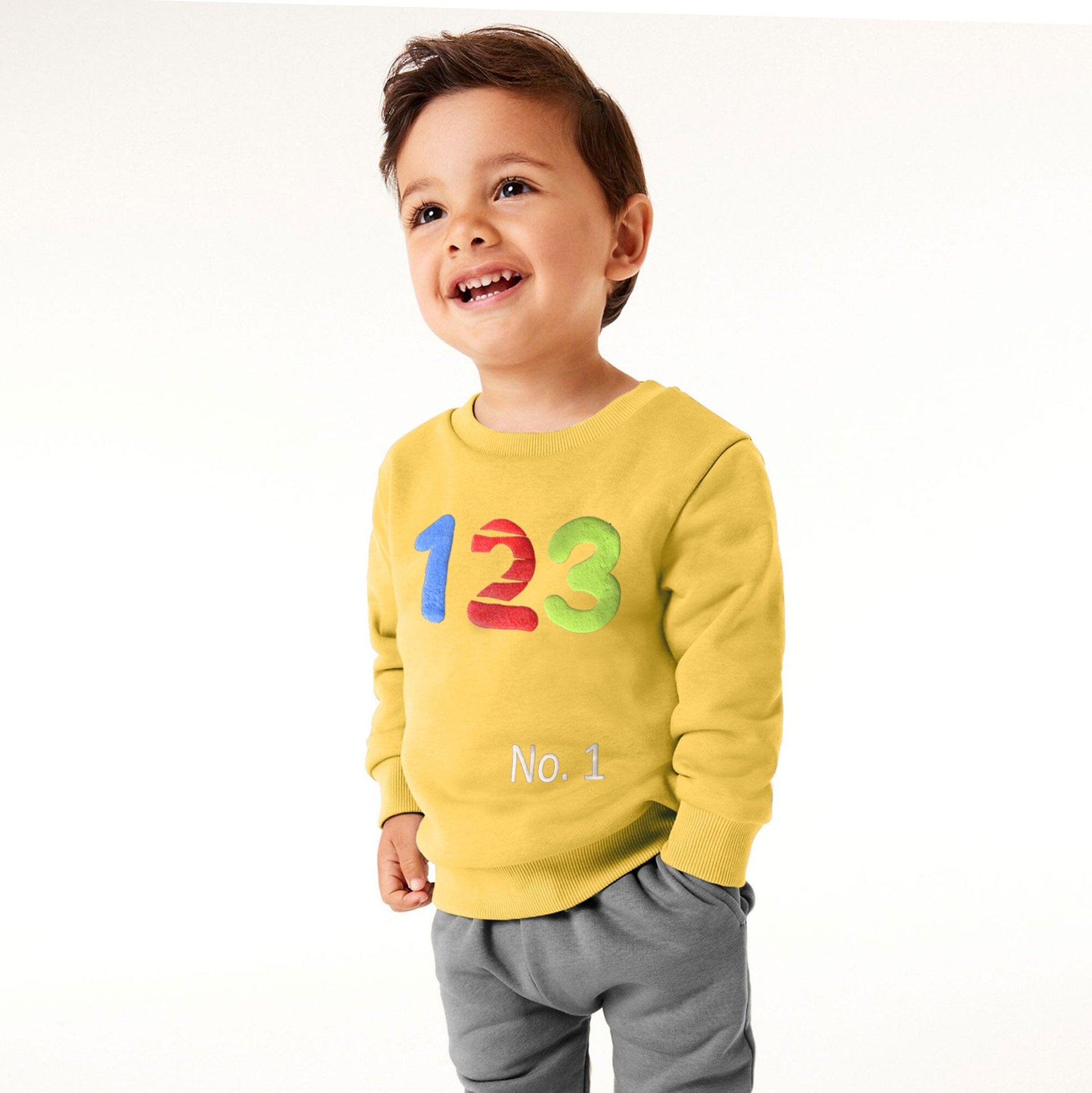 Tiny Teen Kid's 123 Printed Fleece Sweat Shirt Kid's Sweat Shirt SNR Light Yellow 6-9 Months 