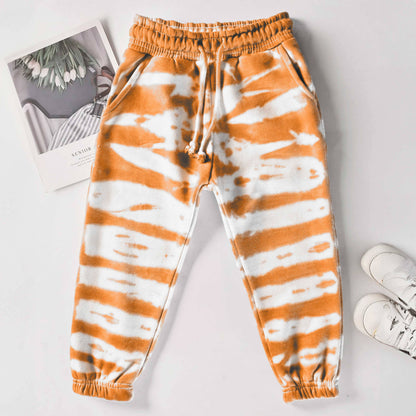 Max 21 Kid's Tie And Dye Style Fleece Sweat Pants Boy's Trousers SZK White & Rust 3-4 Years 