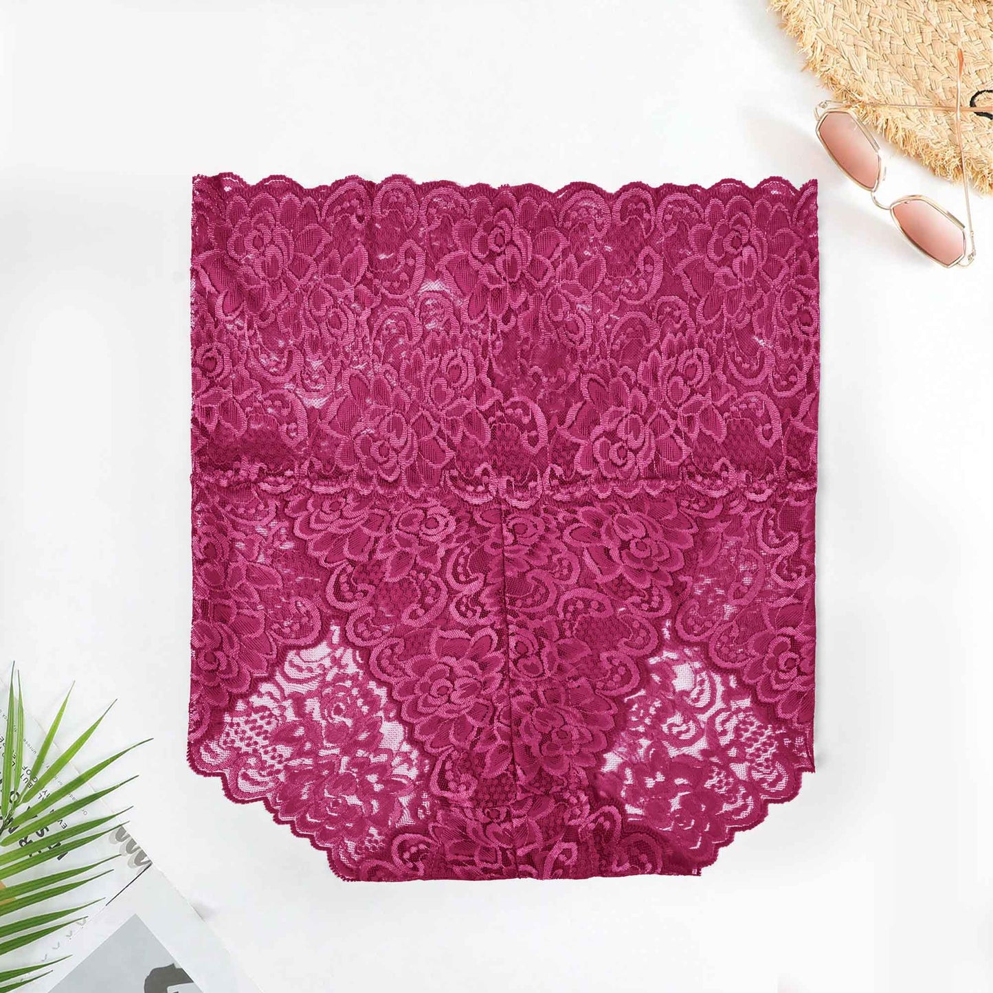 Women's High Waist Floral Lace Net Underwear Women's Lingerie SRL Magenta M 