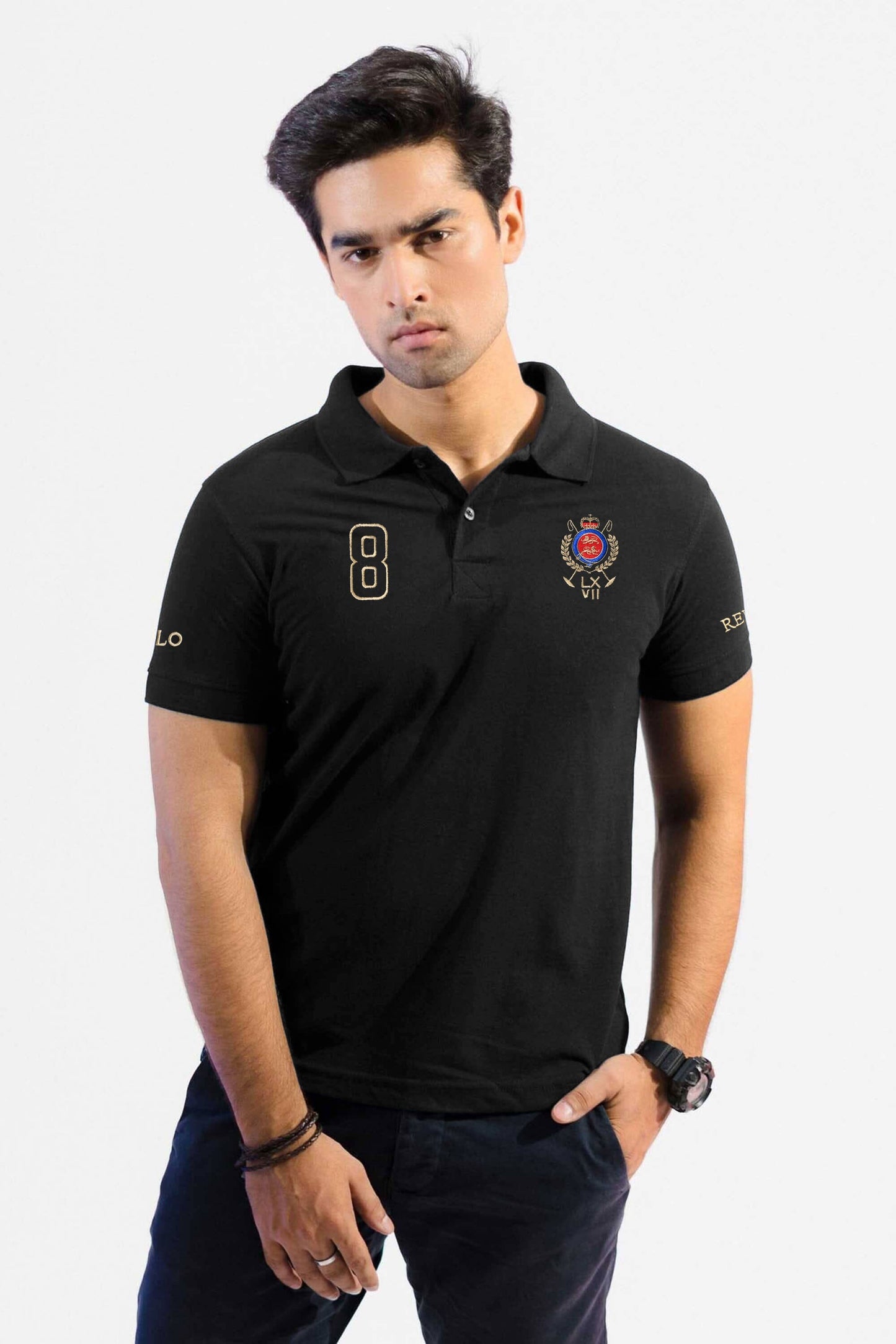 Polo Republica Men's Crest & Polo Republica 8 Embroidered Polo Shirt Men's Polo Shirt Polo Republica Black S 