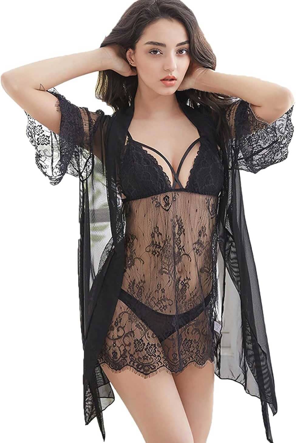 Women's 3-Piece Lace Lingerie Set Women's Lingerie Cash Purchase Kamran Mushtaq Black L 