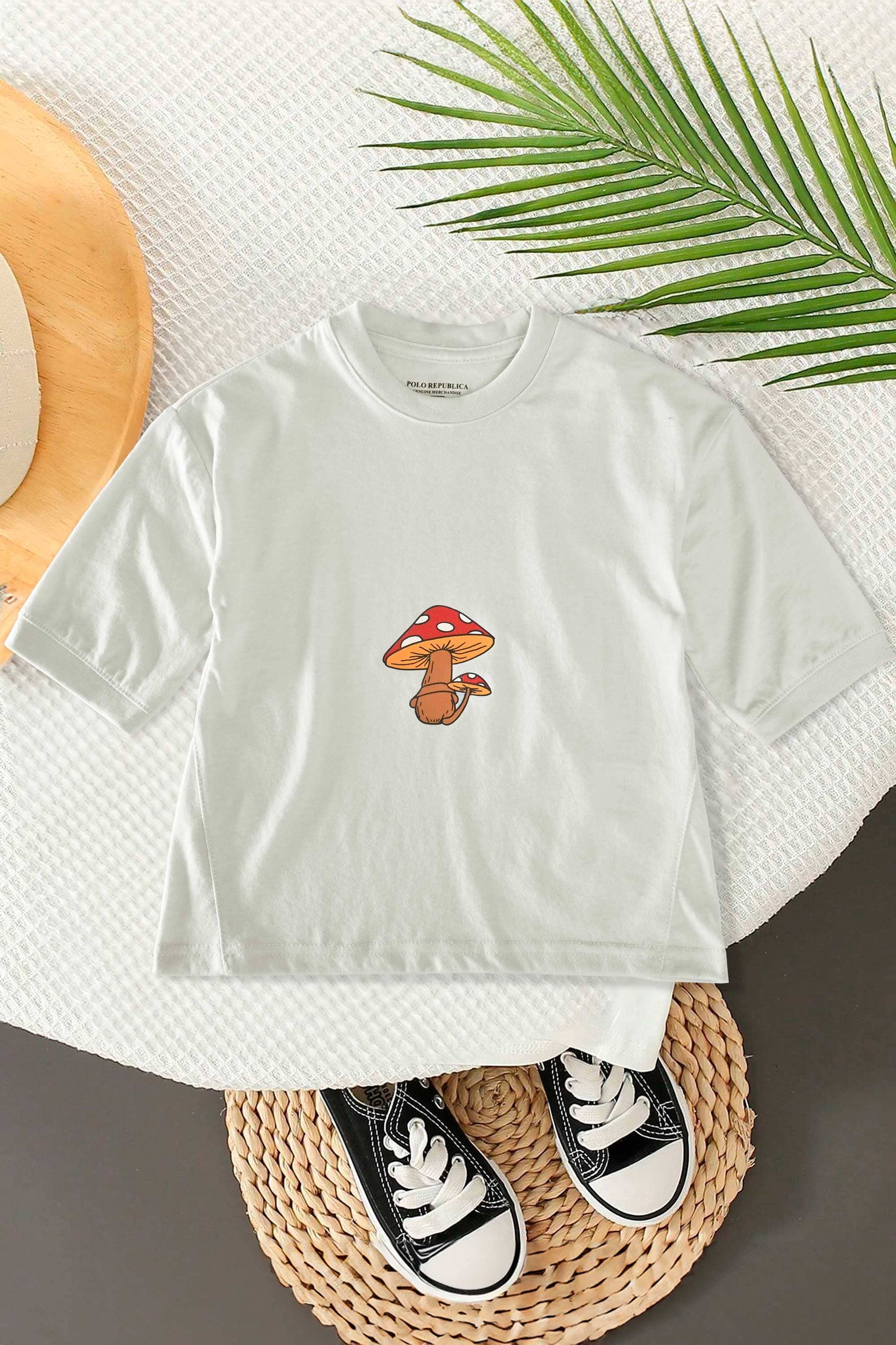 Polo Republica Kid's Mushroom Printed Loose Fit Quarter Sleeves Minor Fault Tee Shirt Kid's Tee Shirt Polo Republica 