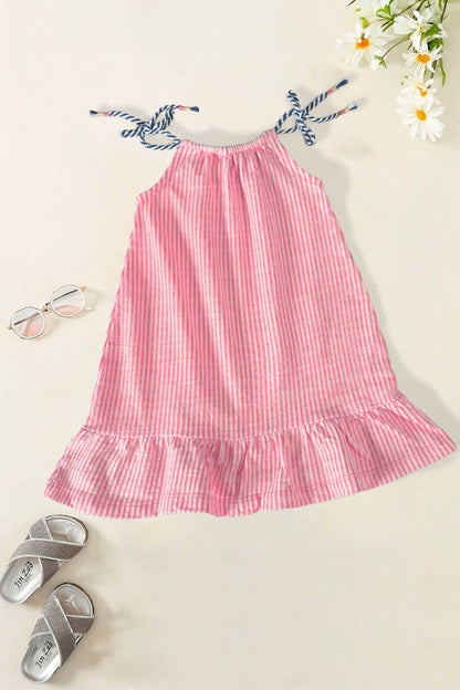 Girl's Drawstring Shoulder Striped Style Frock Girl's Frock TAHIR SIDDIQUI ( SALE BASIS ) Pink 1 Years 