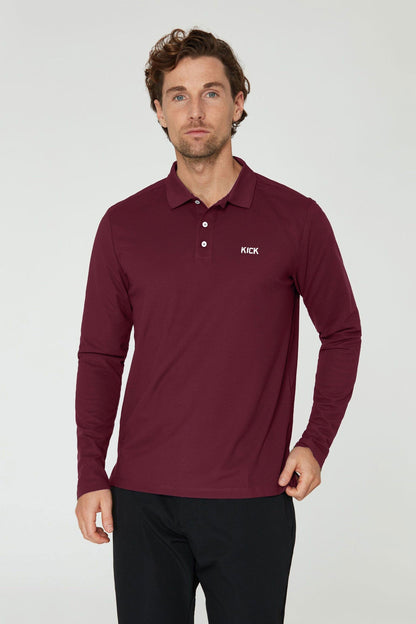 Men's Kick Embroidered Long Sleeve Polo Shirt Men's Polo Shirt Ibrahim Traders ( SALE BASIS ) Maroon S 