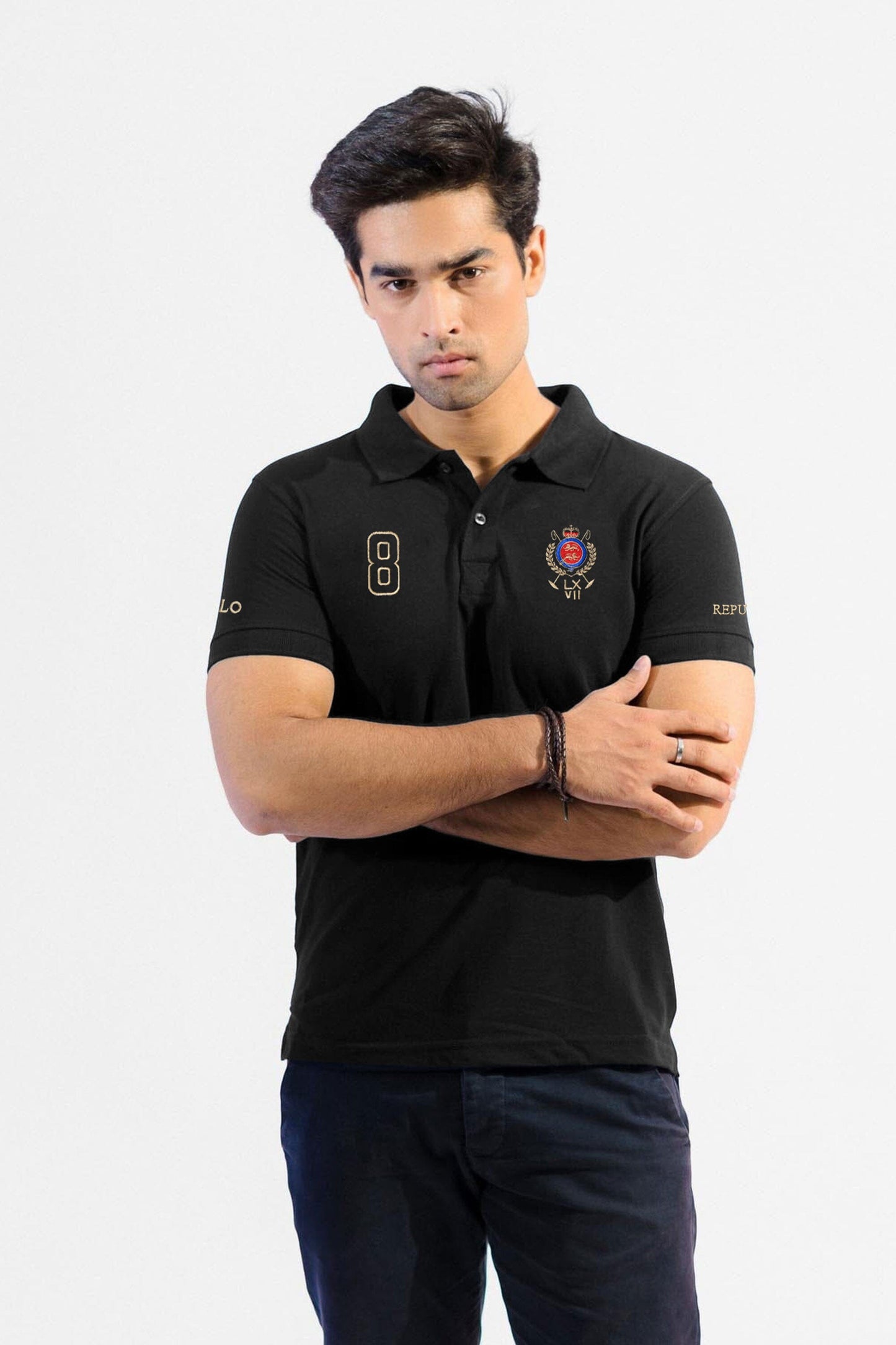 Polo Republica Men's Crest & Polo Republica 8 Embroidered Polo Shirt Men's Polo Shirt Polo Republica 