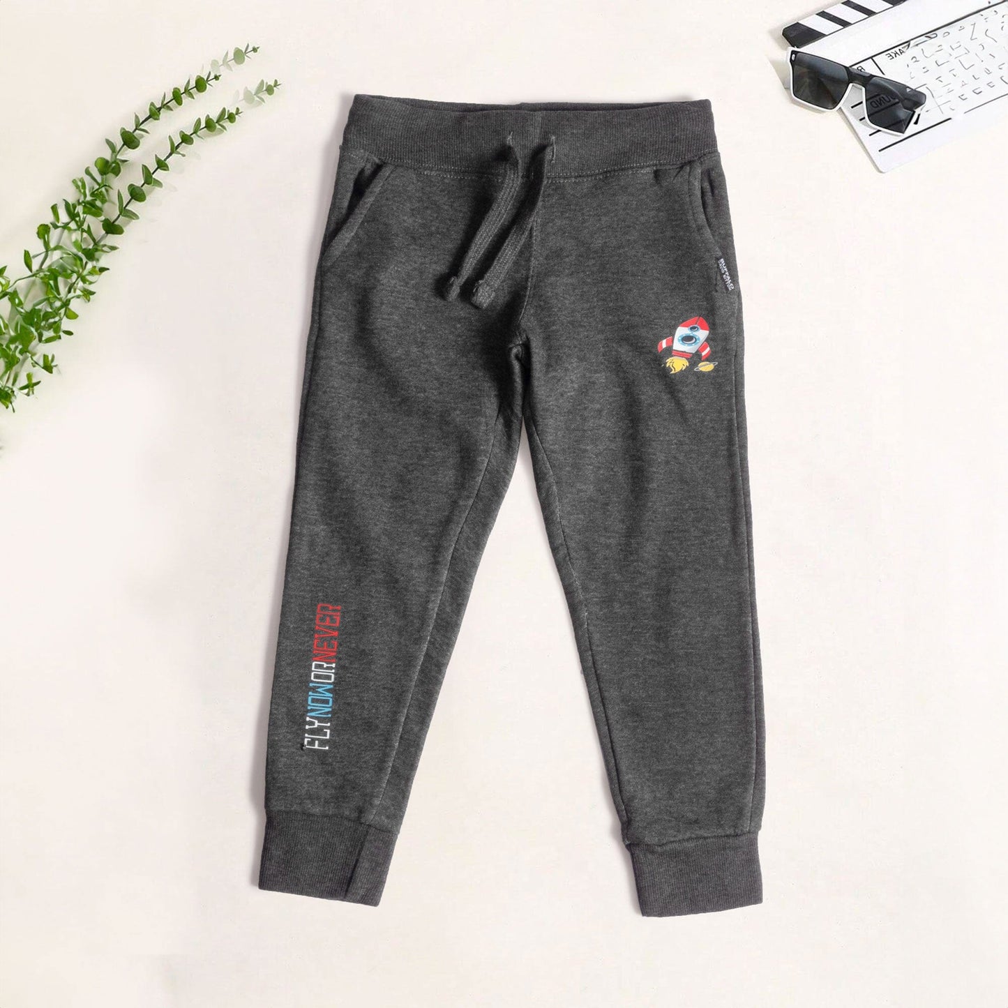 DB Boy's Rocket Printed Premium Jogger Pants Kid's Trousers SNR Charcoal 12 Months 