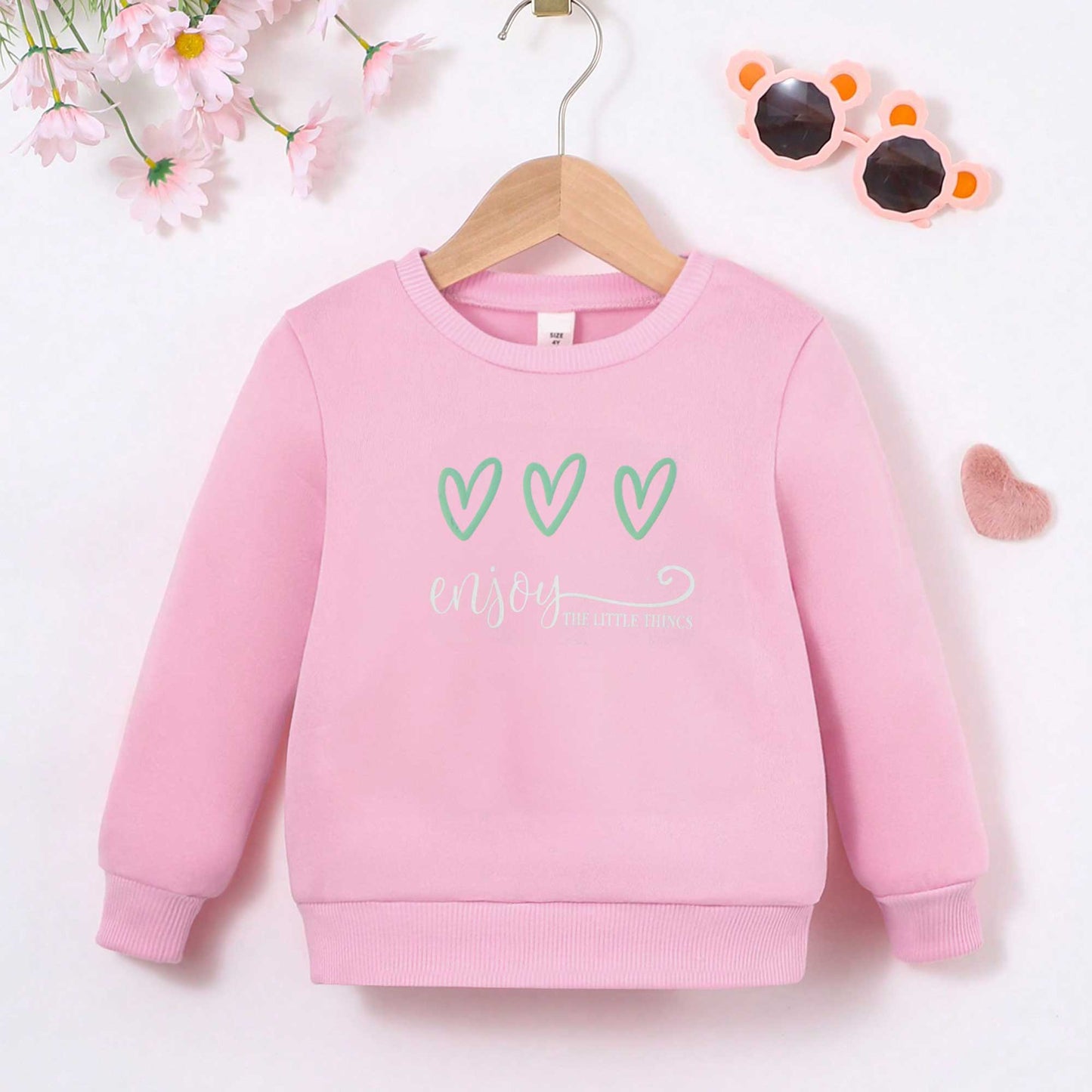 Cut Label Girl's Enjoy The Little Things Printed Fleece Minor Fault Sweat Shirt Girl's Sweat Shirt SNR Pink 2 Years 