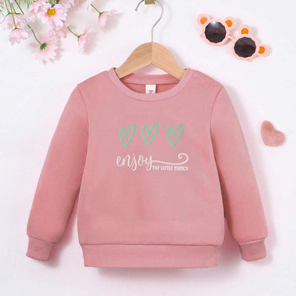 Cut Label Girl's Enjoy The Little Things Printed Fleece Sweat Shirt Girl's Sweat Shirt SNR Tea Pink 2 Years 