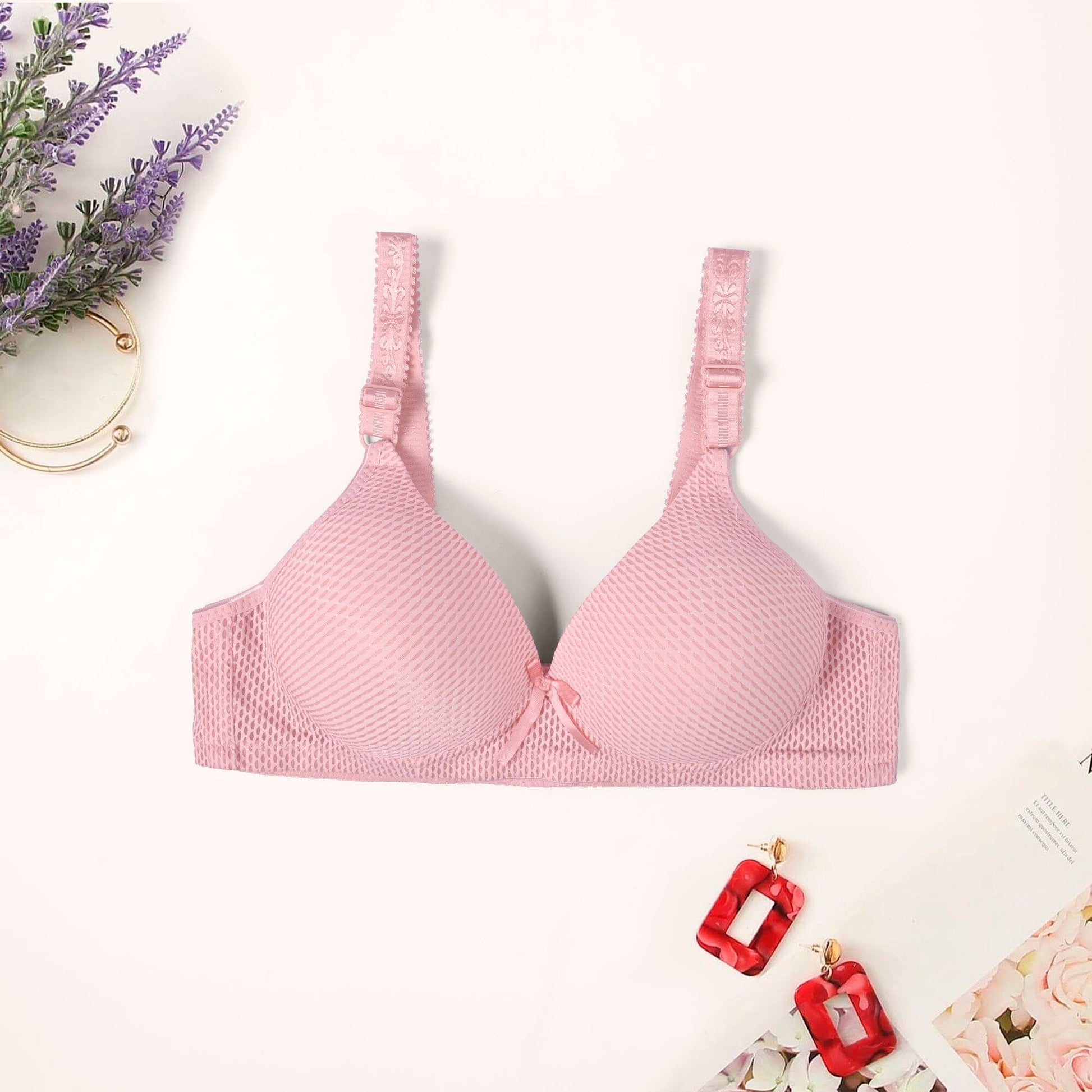 Textured Push-Up Bra with Bow