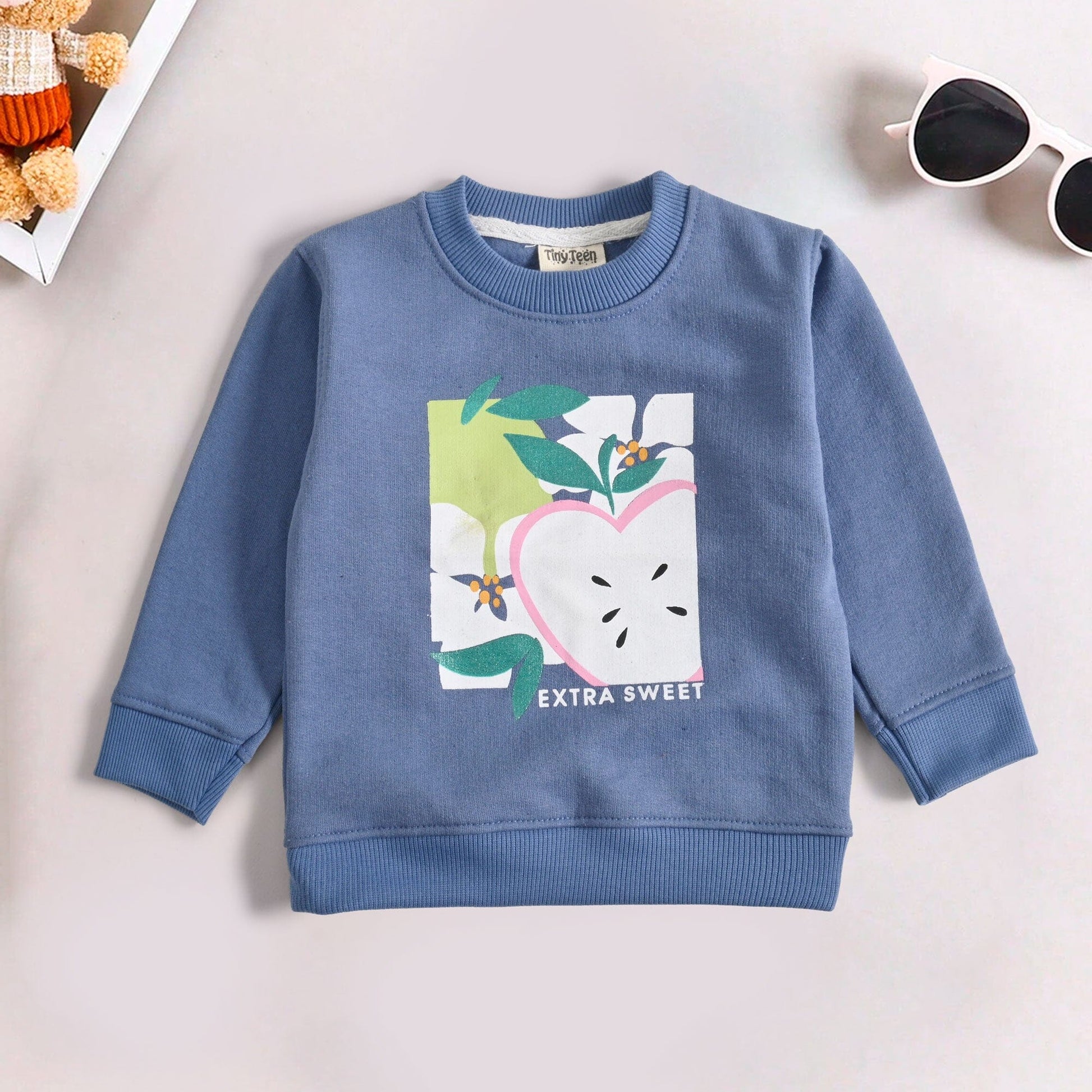 Tiny Teen Girl's Extra Sweet Printed Fleece Sweat Shirt Girl's Sweat Shirt SNR Powder Blue 6-9 Months 