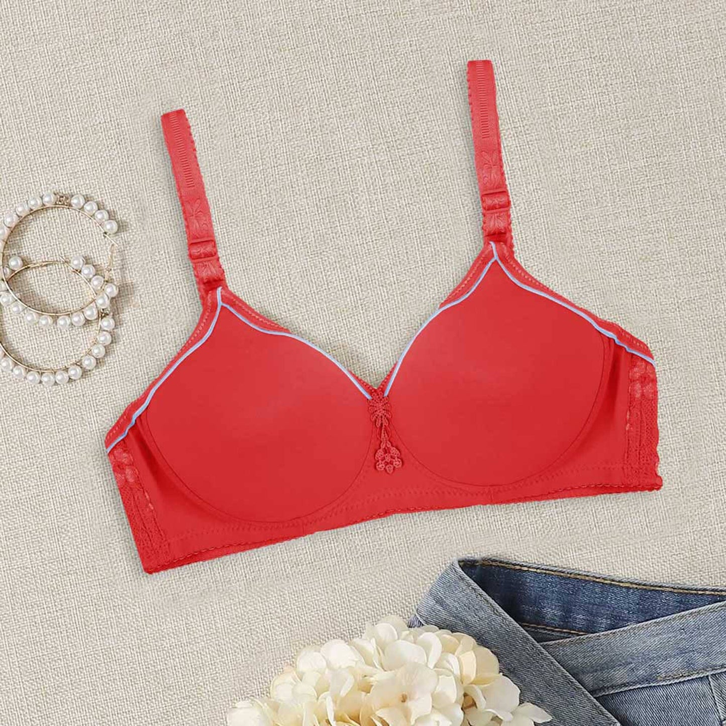 Women's Contrast Piping Design Foam Padded Bra Women's Lingerie SRL Red 32 