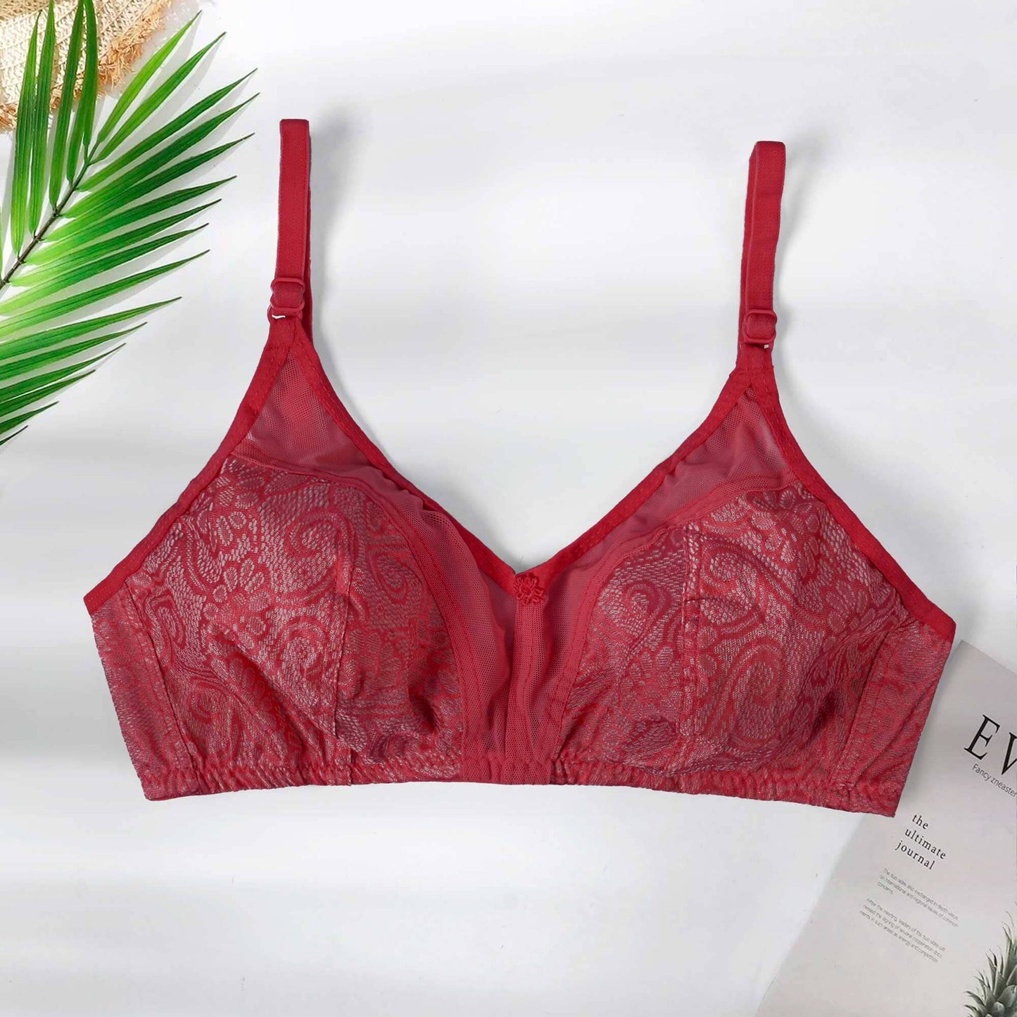 France Beauty Women's Net Design Jacquard Bra Women's Lingerie RAM Maroon 30 