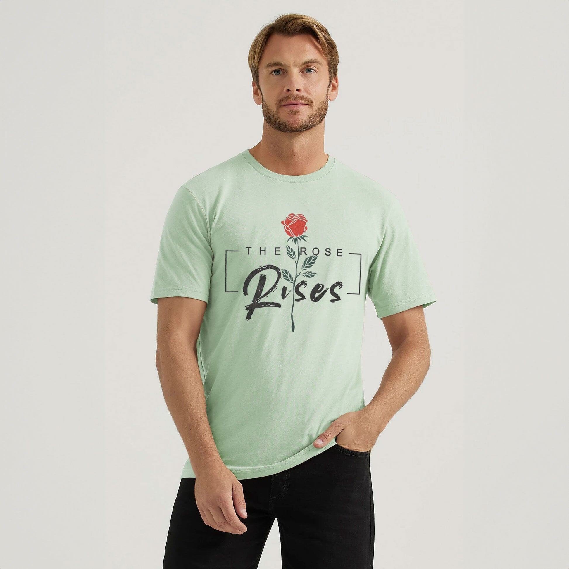 Kelbrg Men's The Rose Rises Printed Tee Shirt Men's Tee Shirt First Choice Mint Green S 