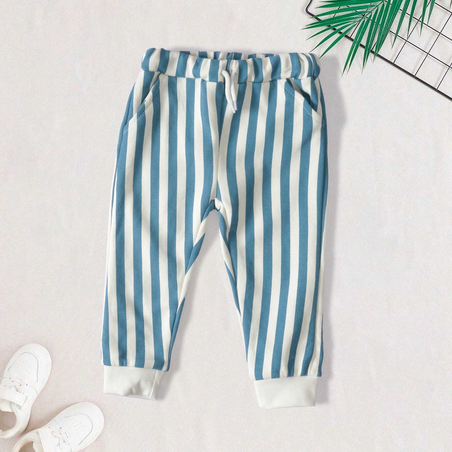 Lefties Kid's Stripped Design Jogger Pants Kid's Trousers SNR Sky 9-12 Months 